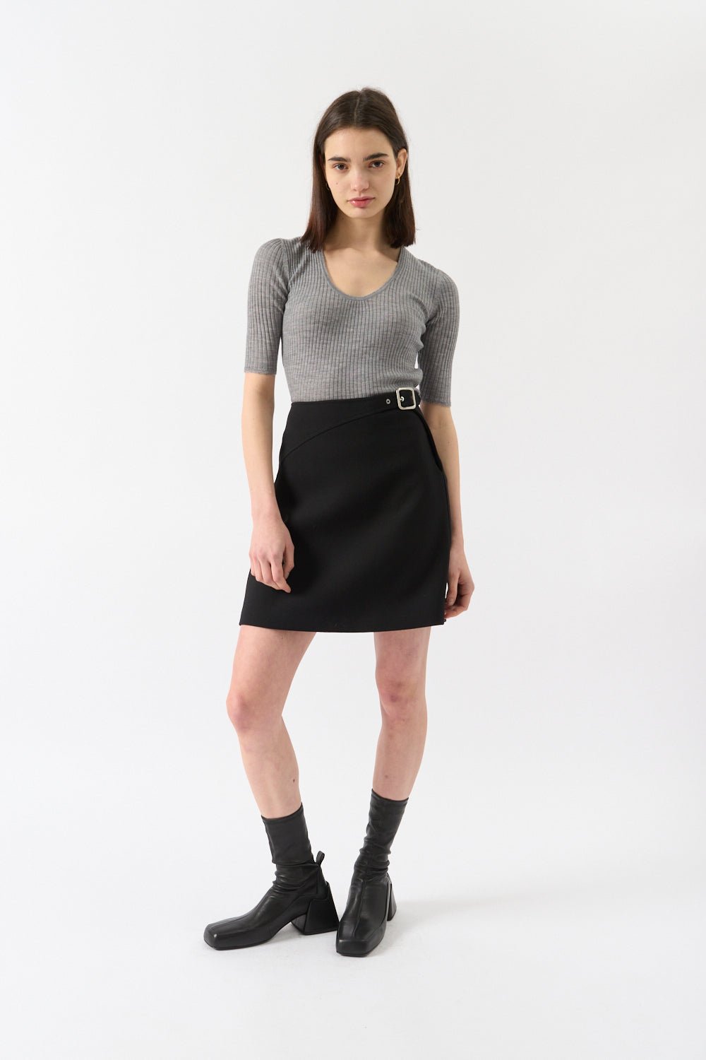 Jil Sander Wool Belted Mini Skirt - Bessette