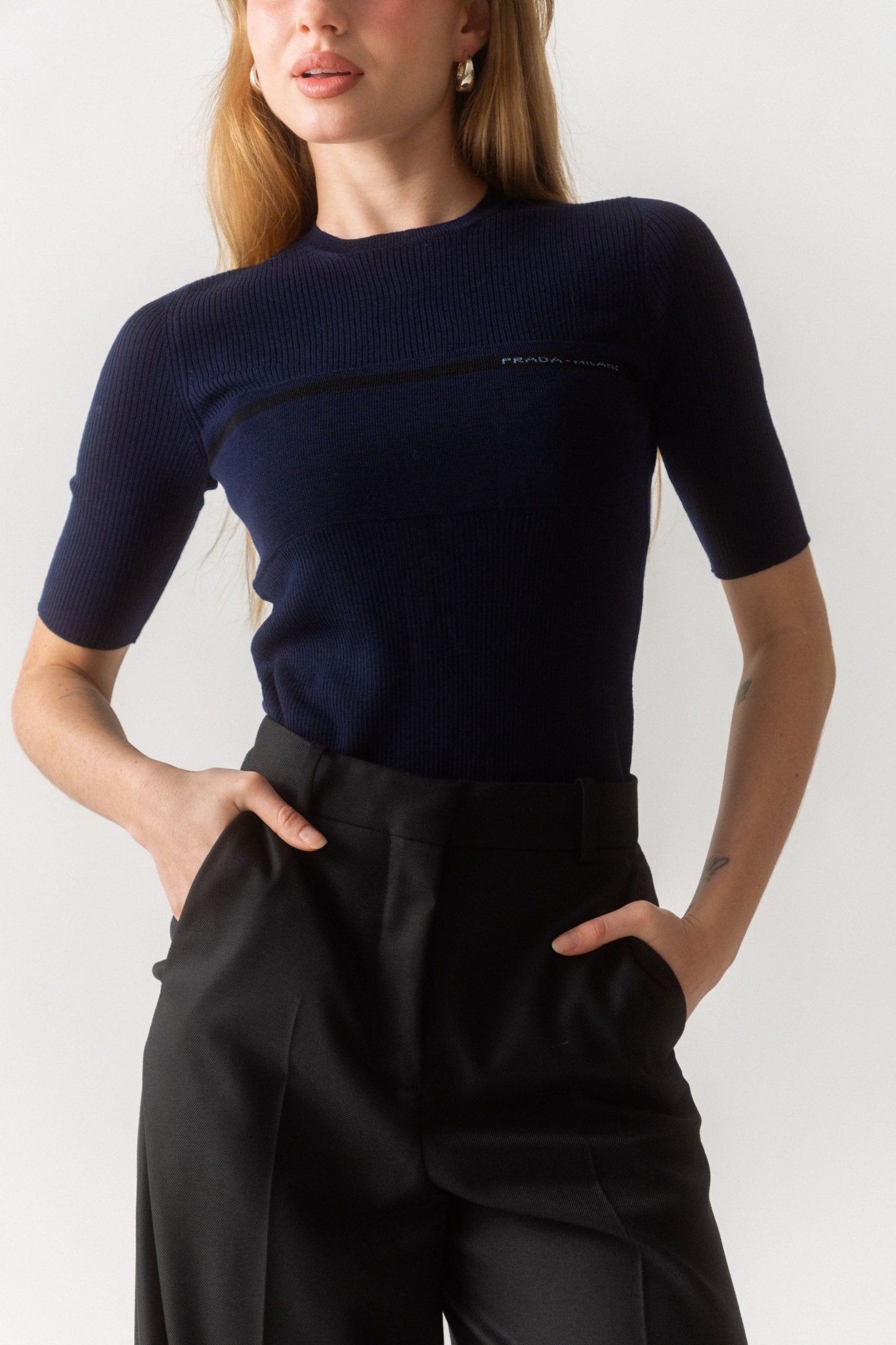 Prada Logo Ribbed-Knit Cotton-Blend Sweater - Bessette
