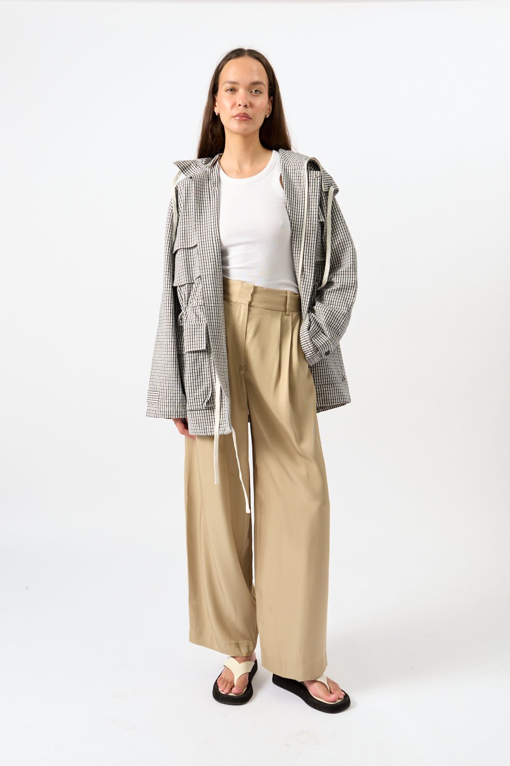 Proenza Schouler White Label Nina Coat in Solid Crinkle Cotton Black/Ivory - Bessette