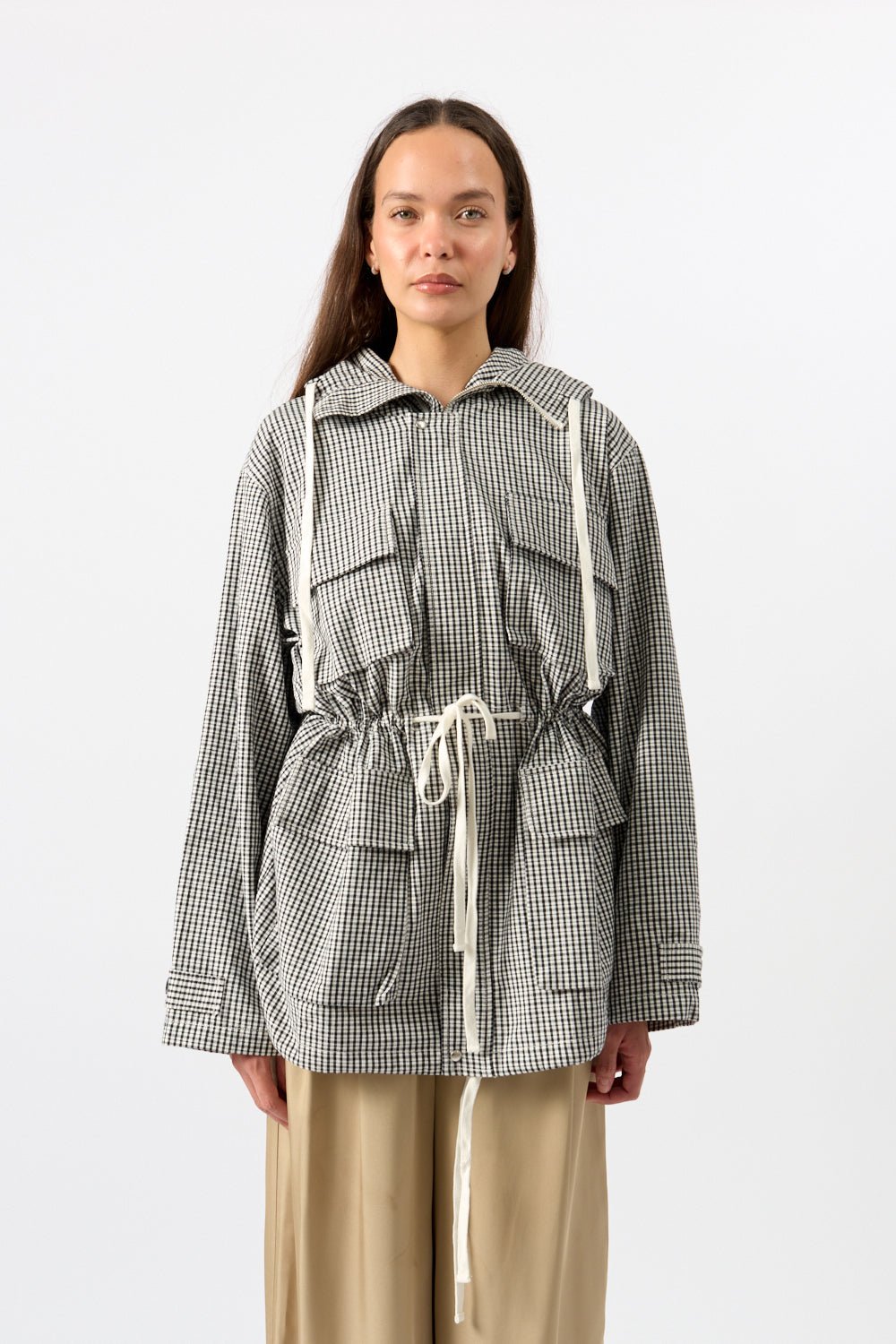 Proenza Schouler White Label Nina Coat in Solid Crinkle Cotton Black/Ivory - Bessette