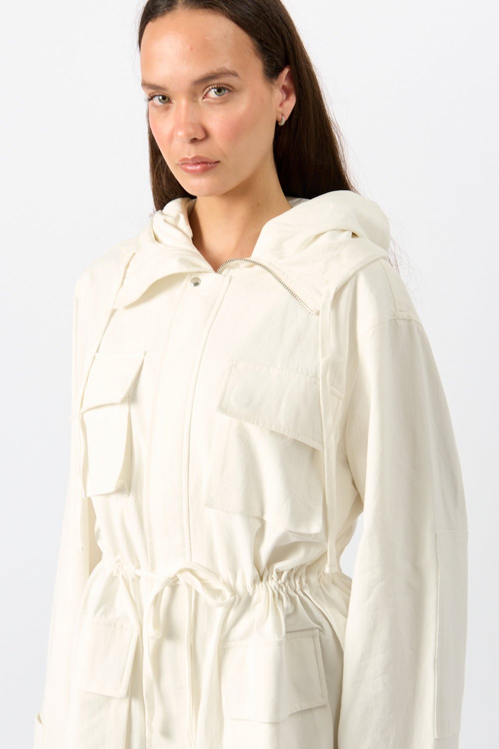 Proenza Schouler White Label Nina Coat in Solid Crinkle Cotton Off White - Bessette