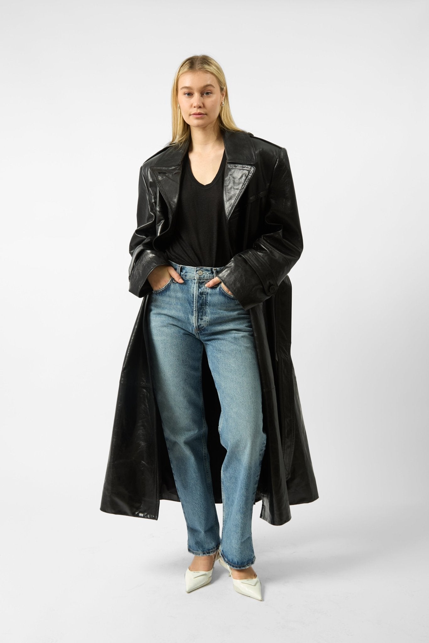 Sportmax Alfeo Long Leather Trench Coat - Bessette
