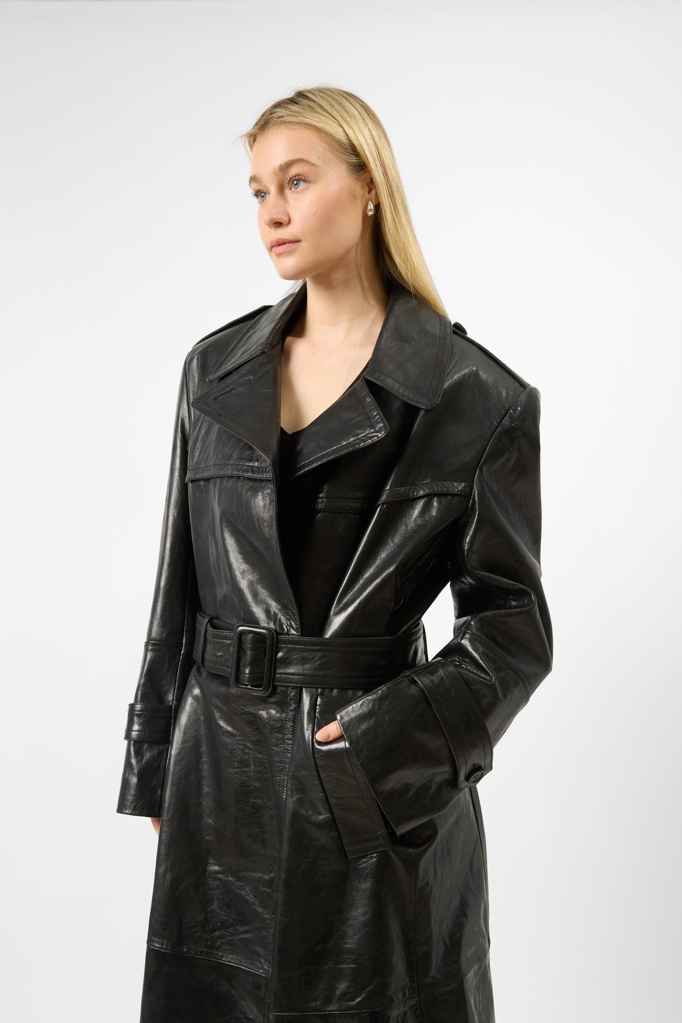 Sportmax Alfeo Long Leather Trench Coat - Bessette