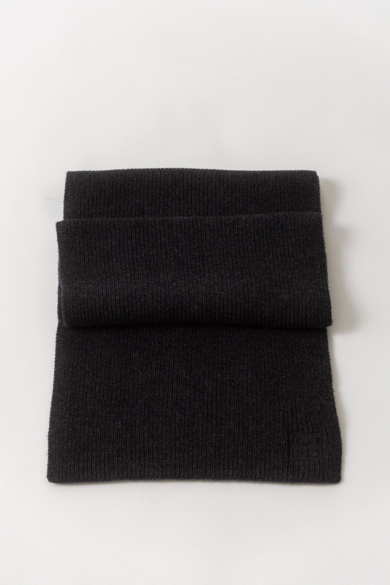Toteme Embroidered Monogram Wool Cashmere Scarf Dark Grey - Bessette