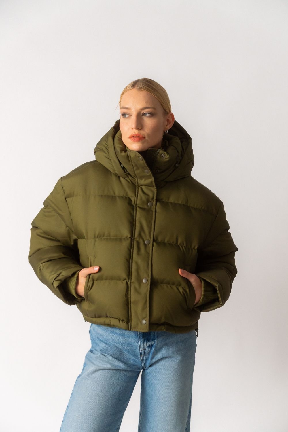 Wardrobe.NYC Cropped Green Puffer Jacket - Bessette
