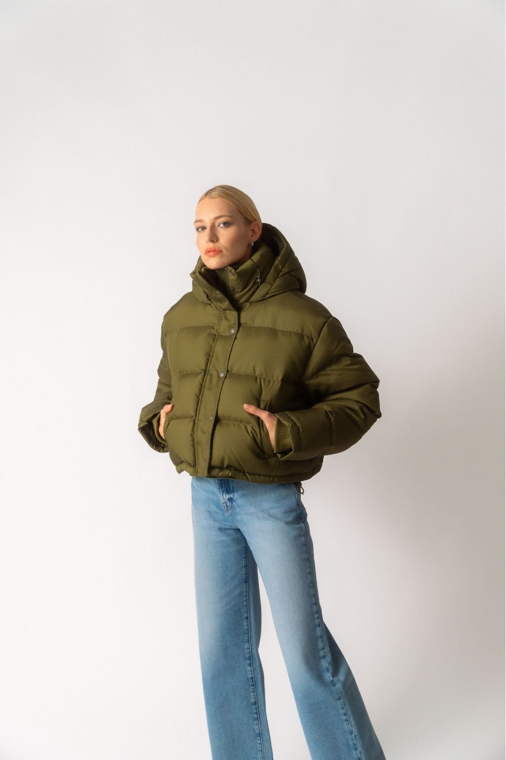 Wardrobe.NYC Cropped Green Puffer Jacket - Bessette