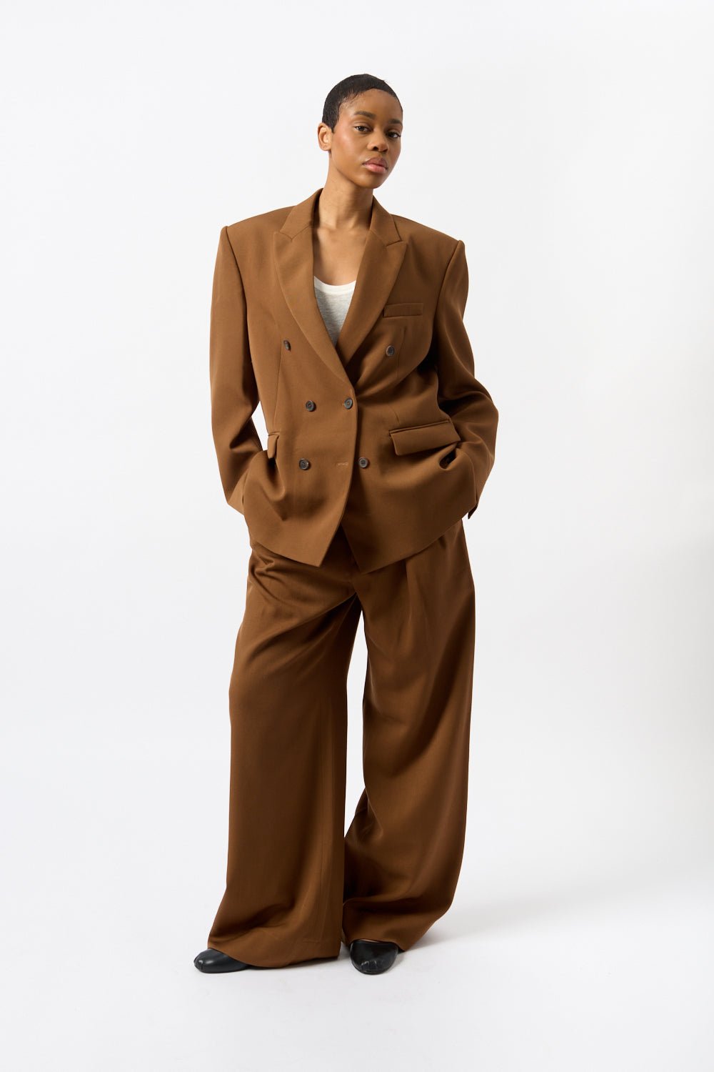 Wardrobe.NYC Dark Brown Double Breasted Blazer - Bessette