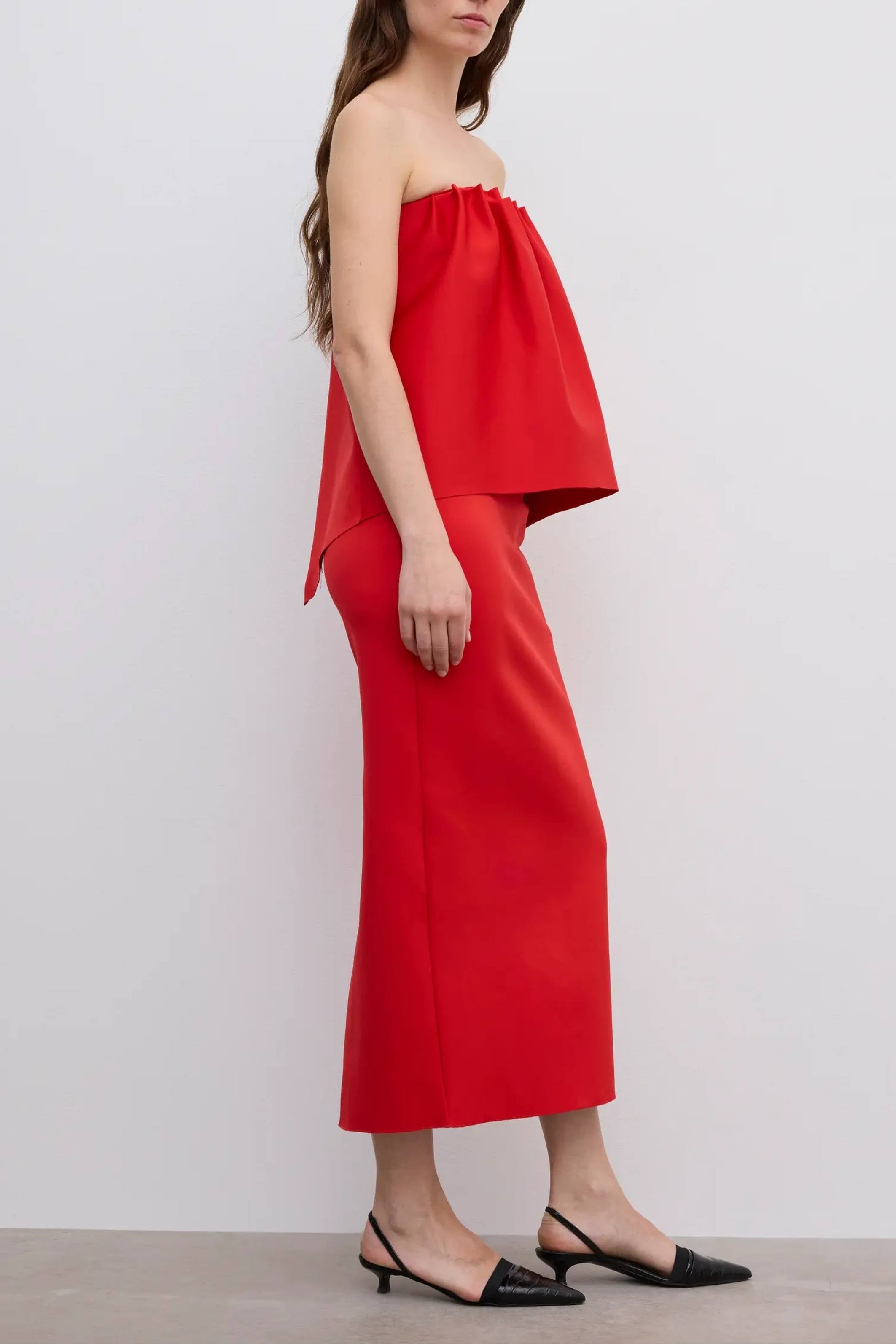 Rouched Tube Dress in Red - Bessette