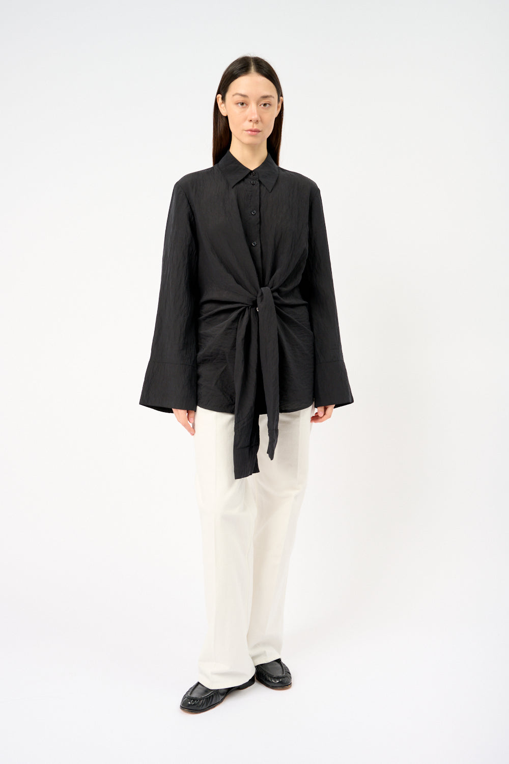 Geknotetes Seidenhemd Schwarz