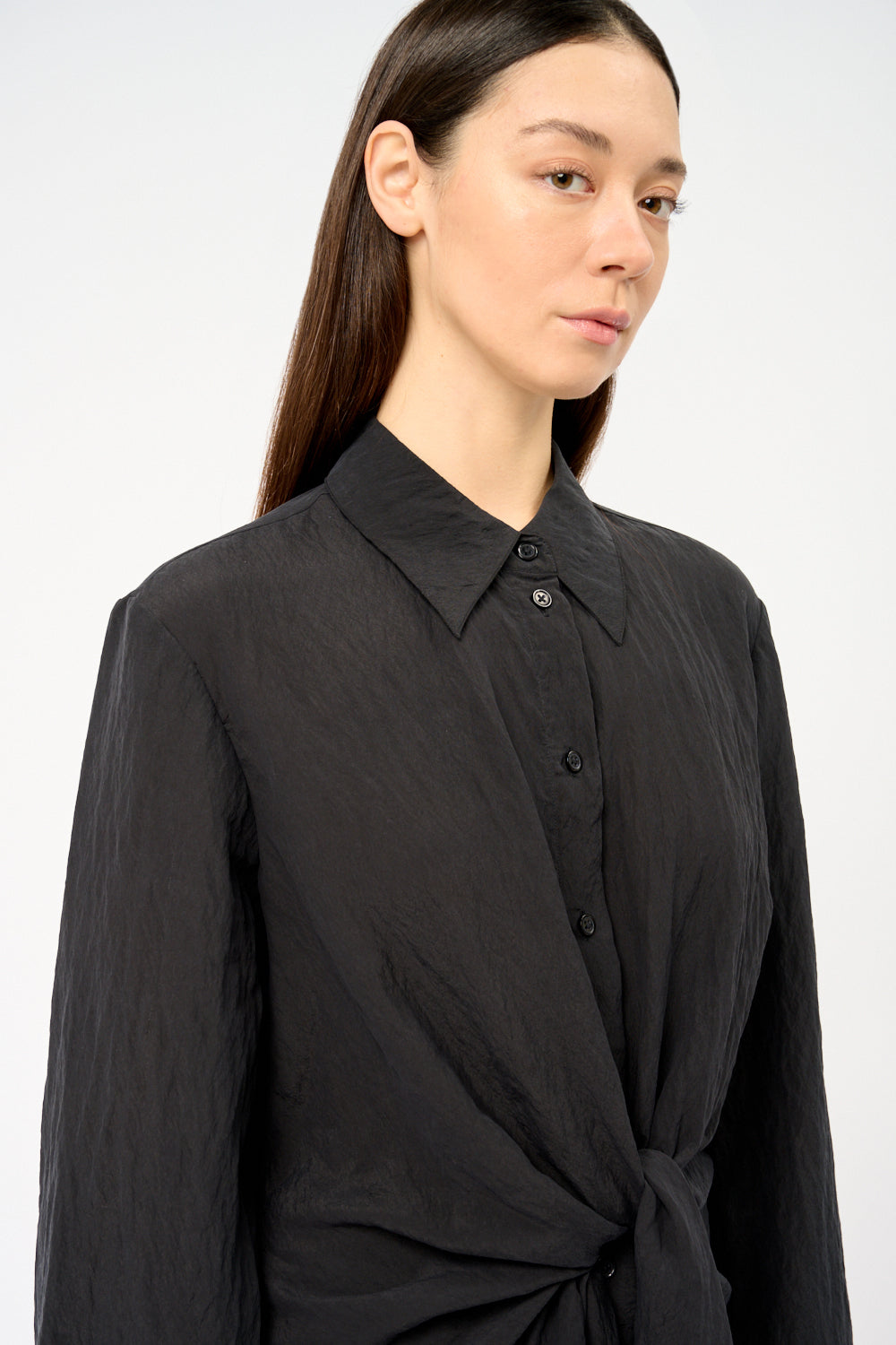 Geknotetes Seidenhemd Schwarz