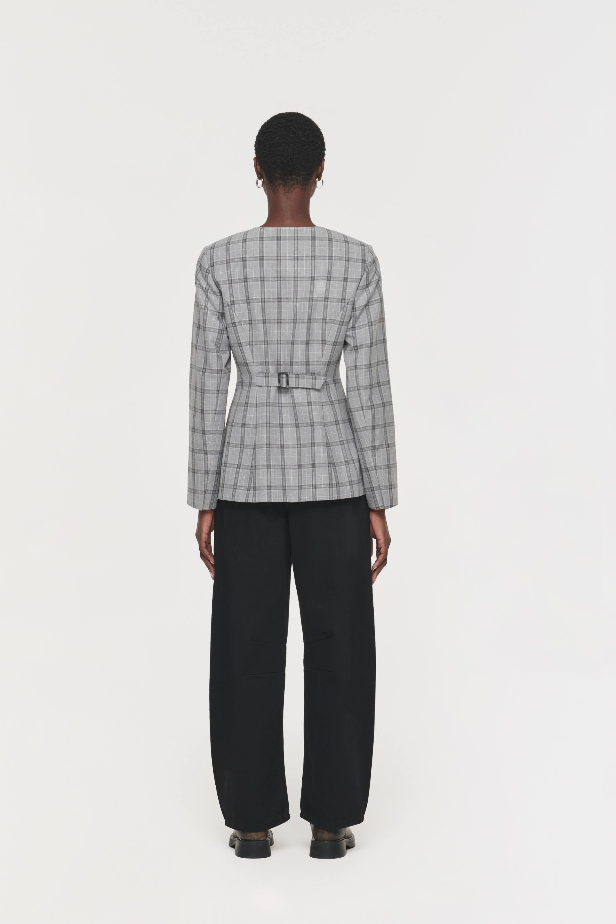 Daphne Scoop Neck Waisted Blazer Check - Bessette