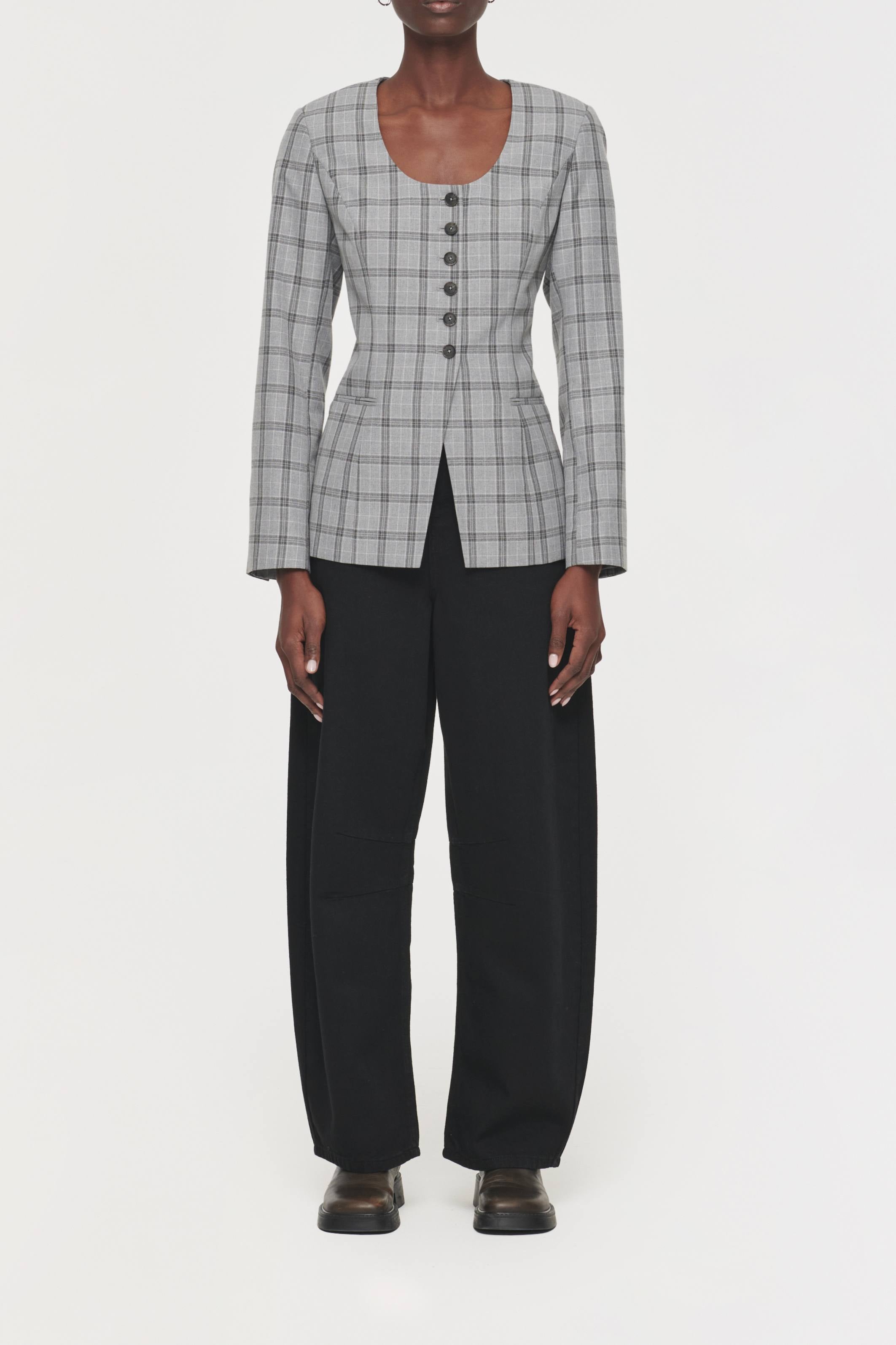Daphne Scoop Neck Waisted Blazer Check - Bessette