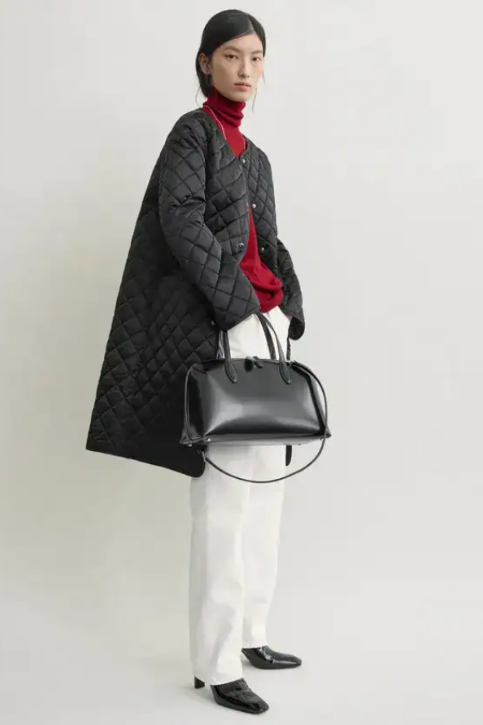 Quilted Collarless Coat