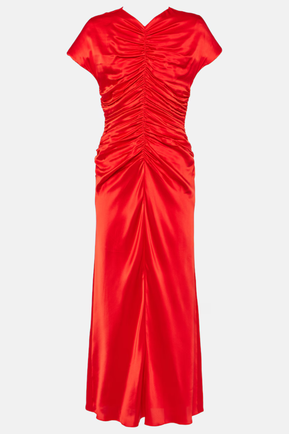 Red Aubree Satin Rouched Dress