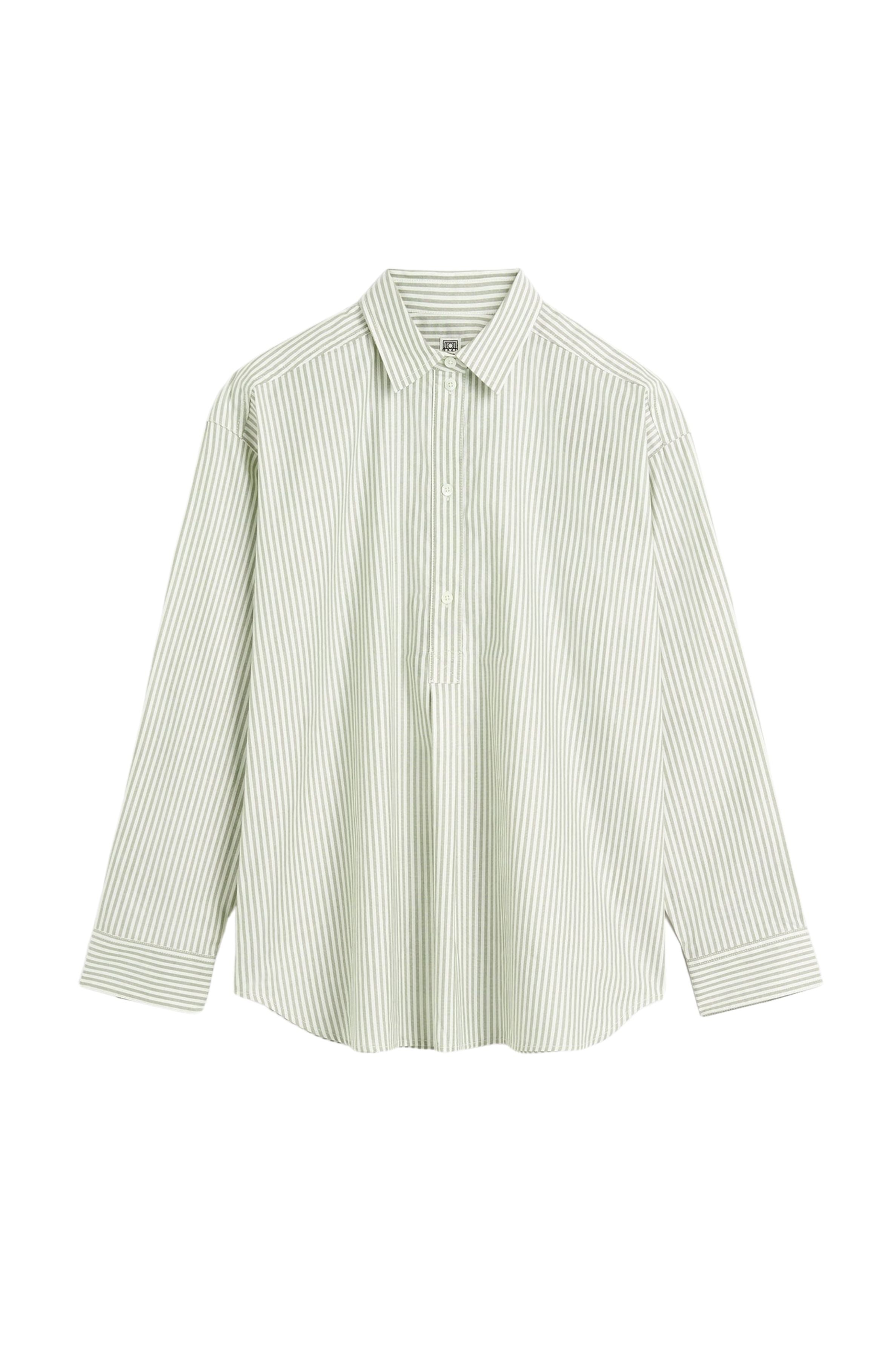 Toteme Striped Half-Placket Shirt Olive - Bessette