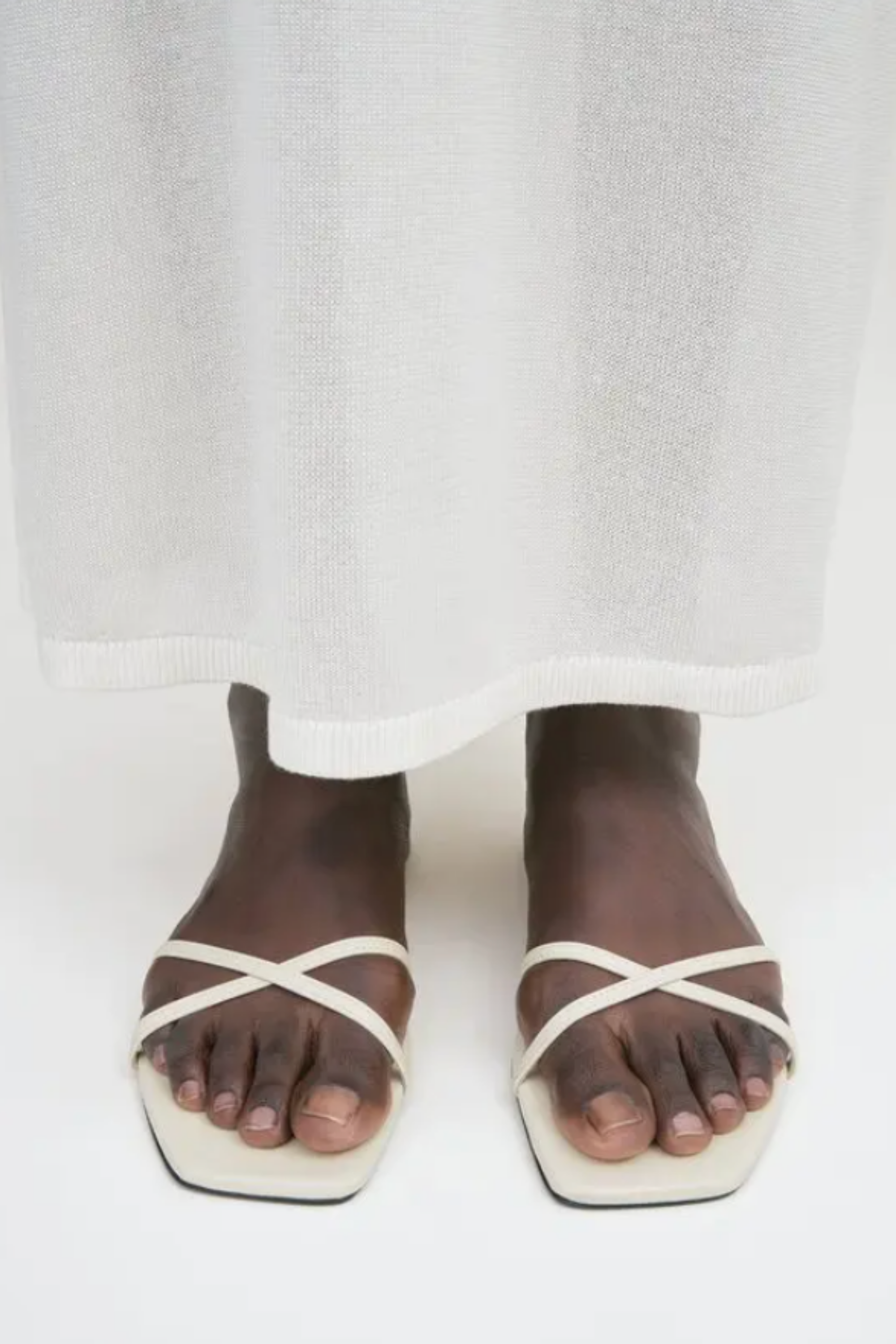 Leather Crossover Slides Off-White