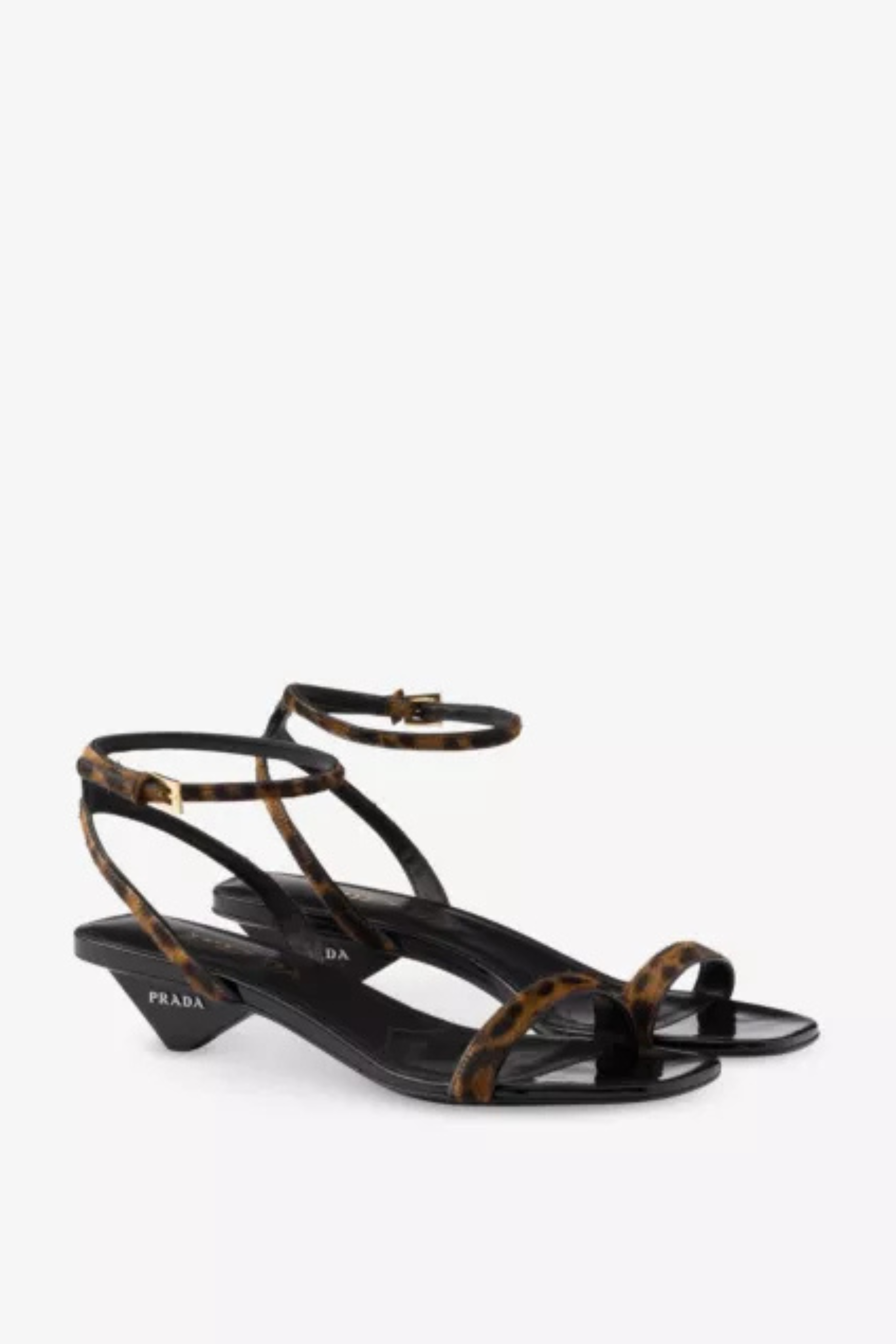 Printed Varnished-Heel Leather Sandals