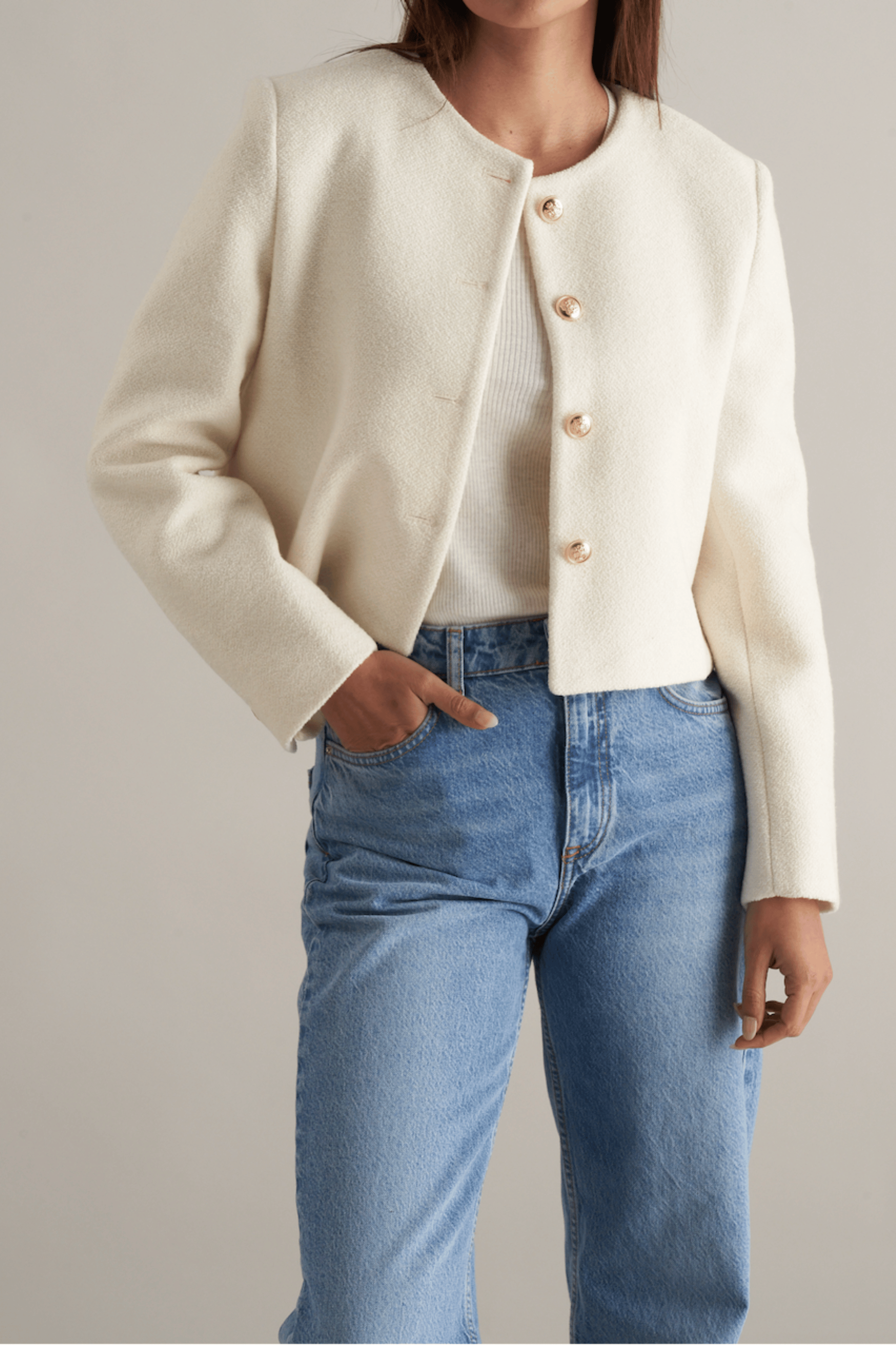 Ida Wool Tweed Jacket Ivory - Bessette
