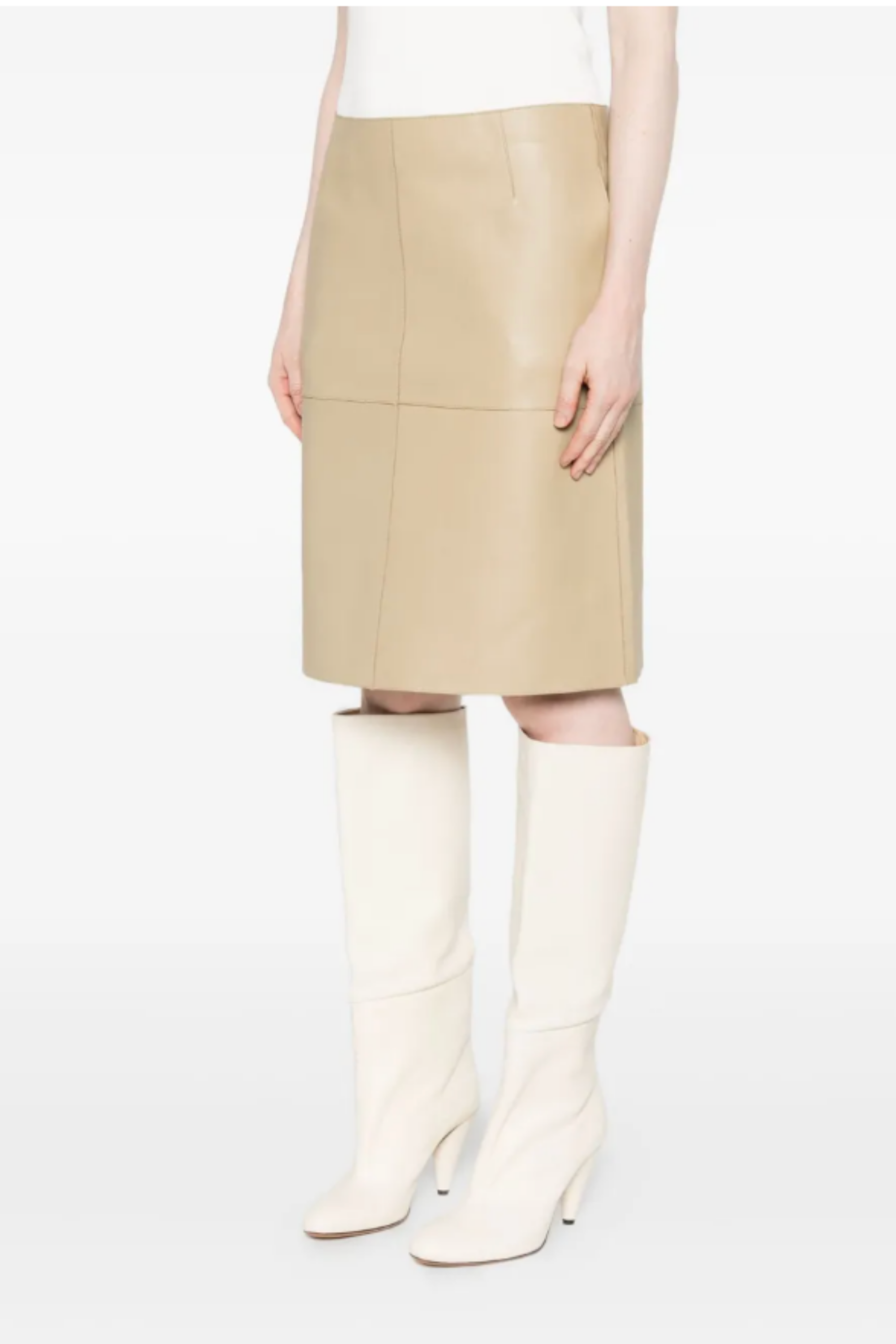 Paneled Leather Skirt Rye