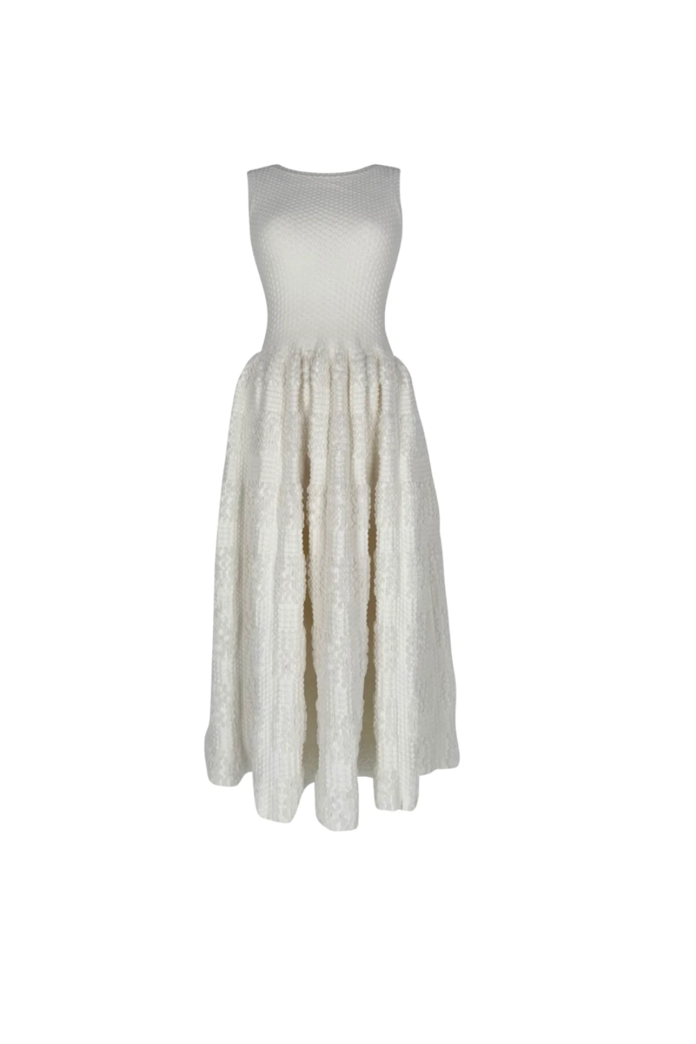 Alaïa Textured Sleeveless Midi Dress in White Viscose