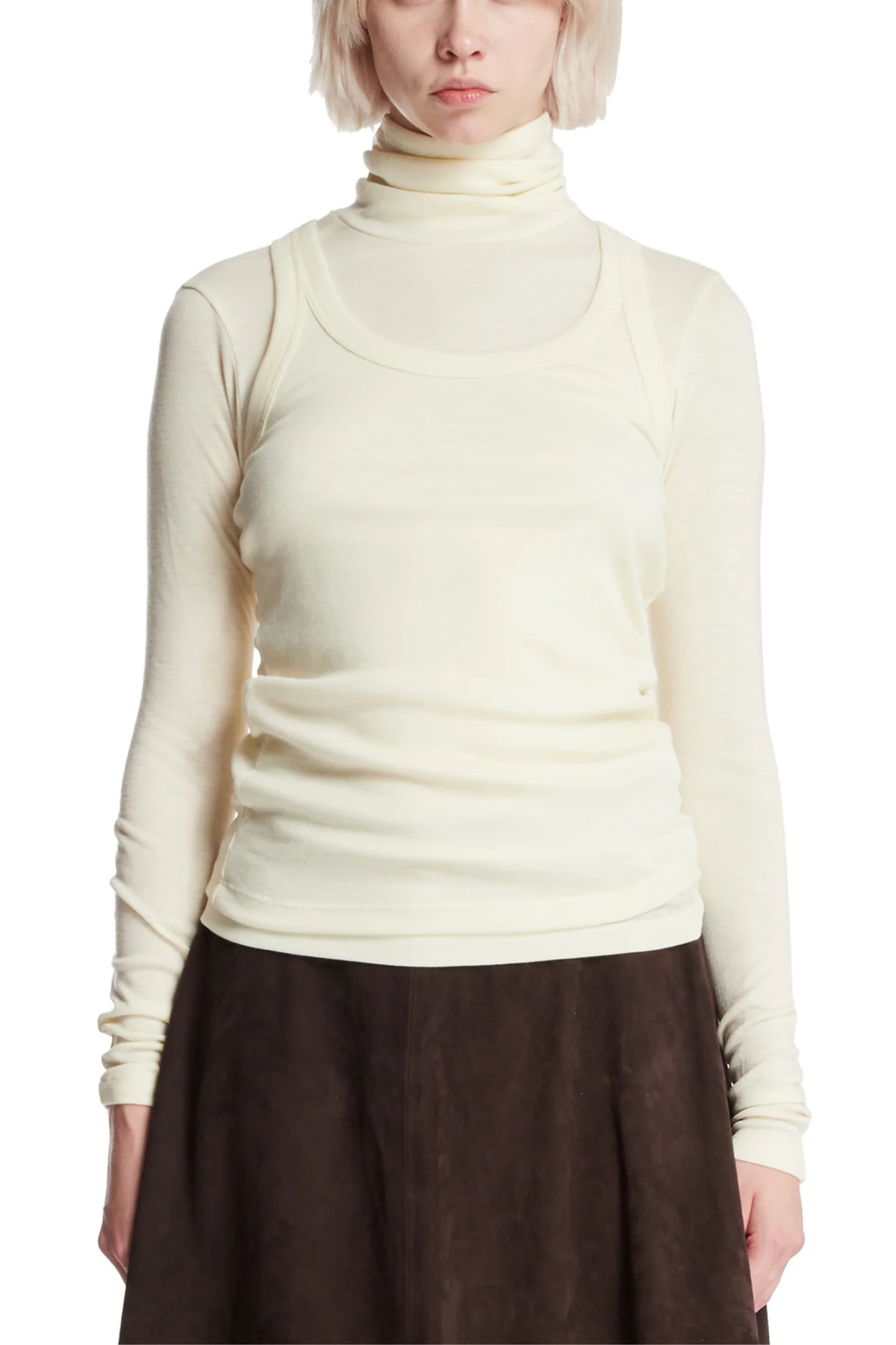 Double-Layer Off-white Wool Top - Bessette