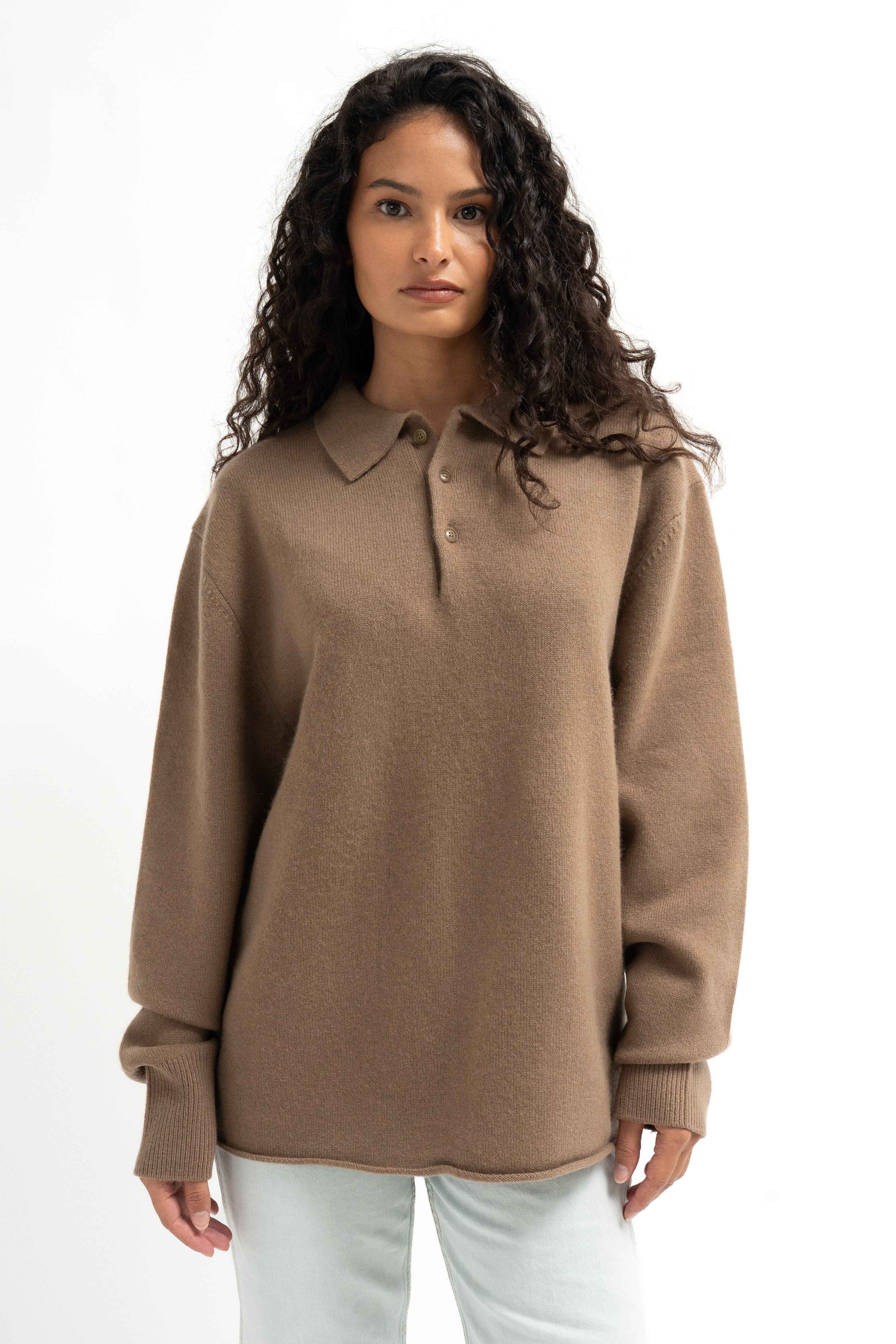 Extreme Cashmere N°357 Marylebone cashmere-blend polo sweater Beige