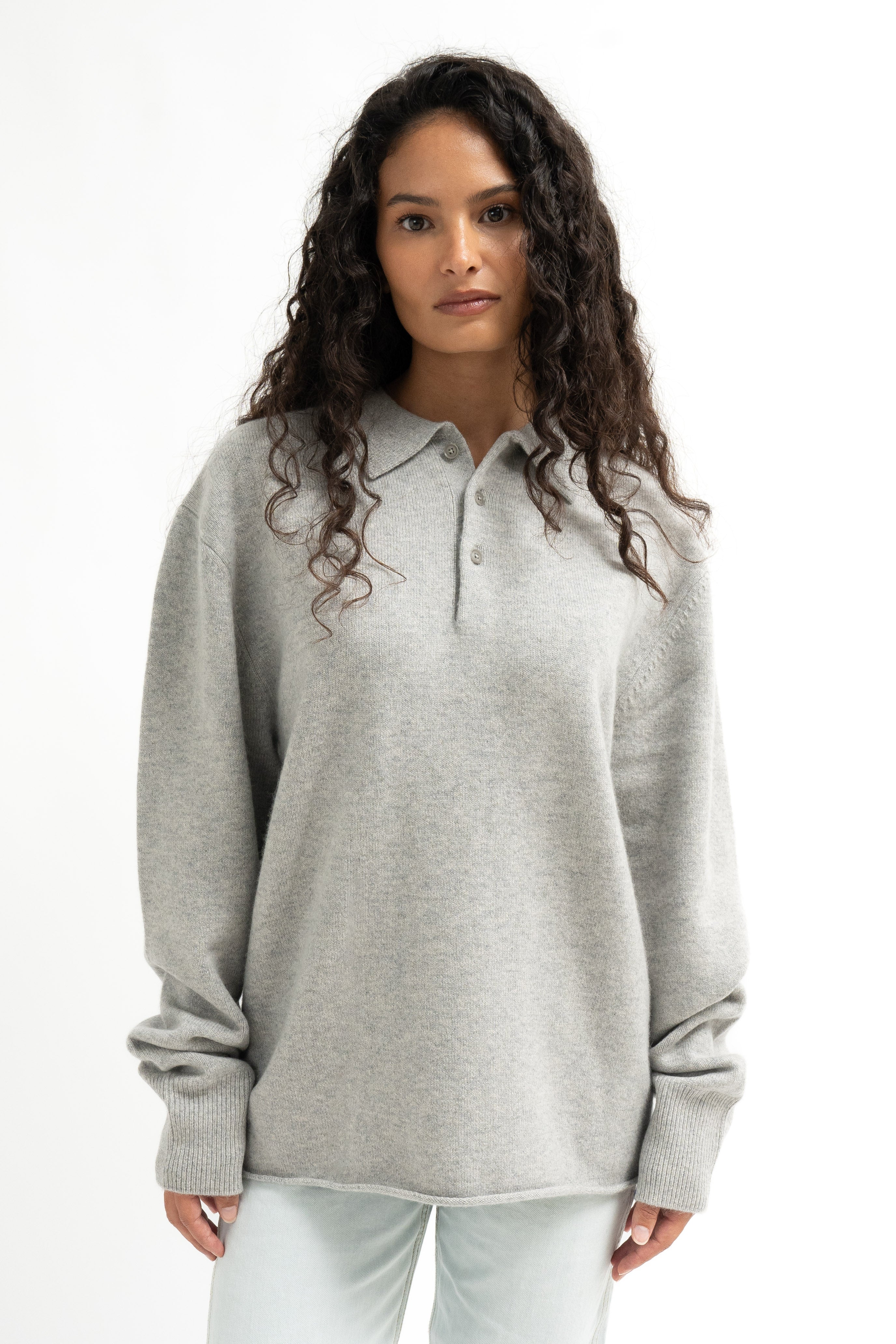 Extreme Cashmere N°357 Marylebone cashmere-blend polo sweater Grey