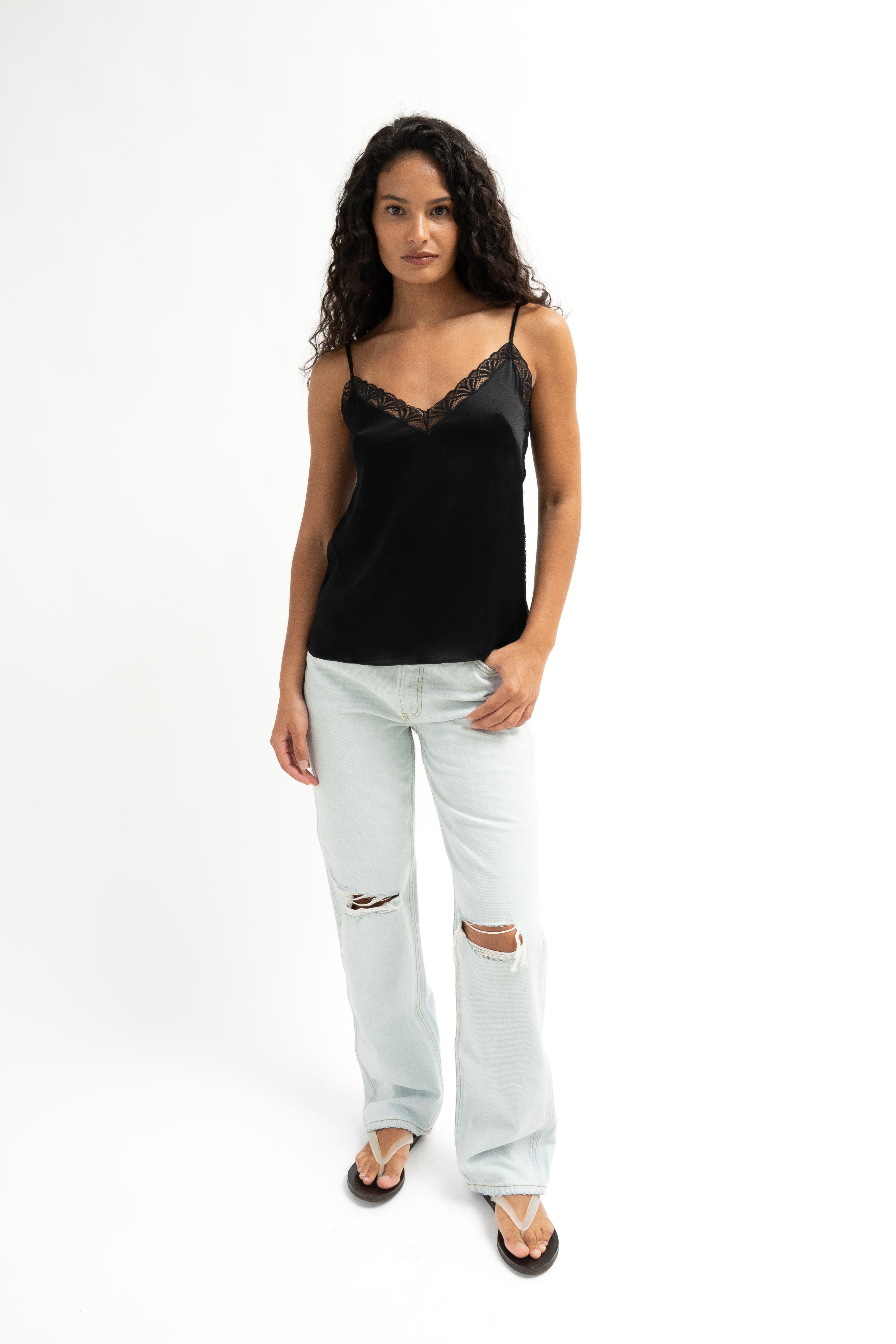 Alberta Ferretti Schwarzes Satin & Spitze Camisole