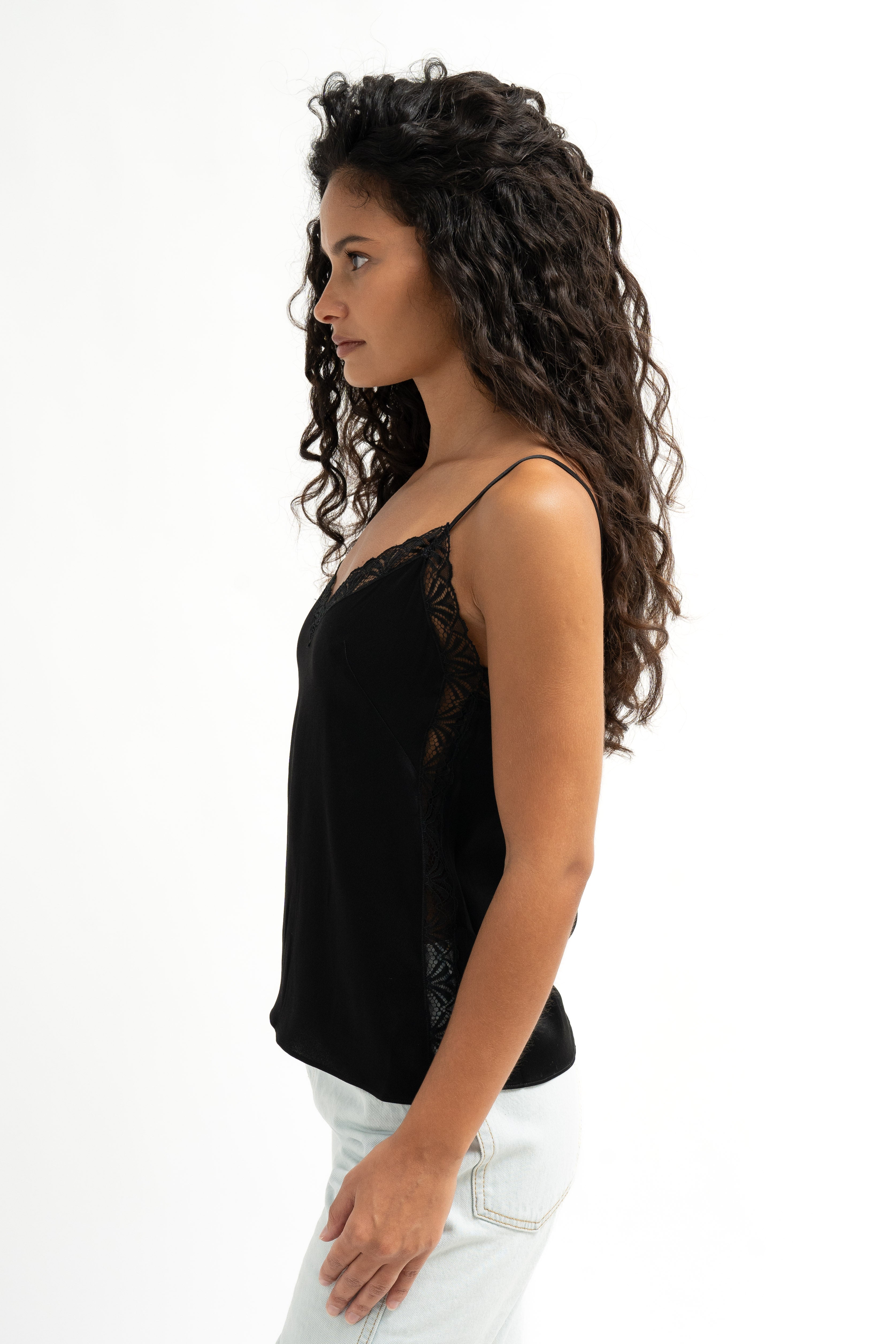 Alberta Ferretti Schwarzes Satin & Spitze Camisole