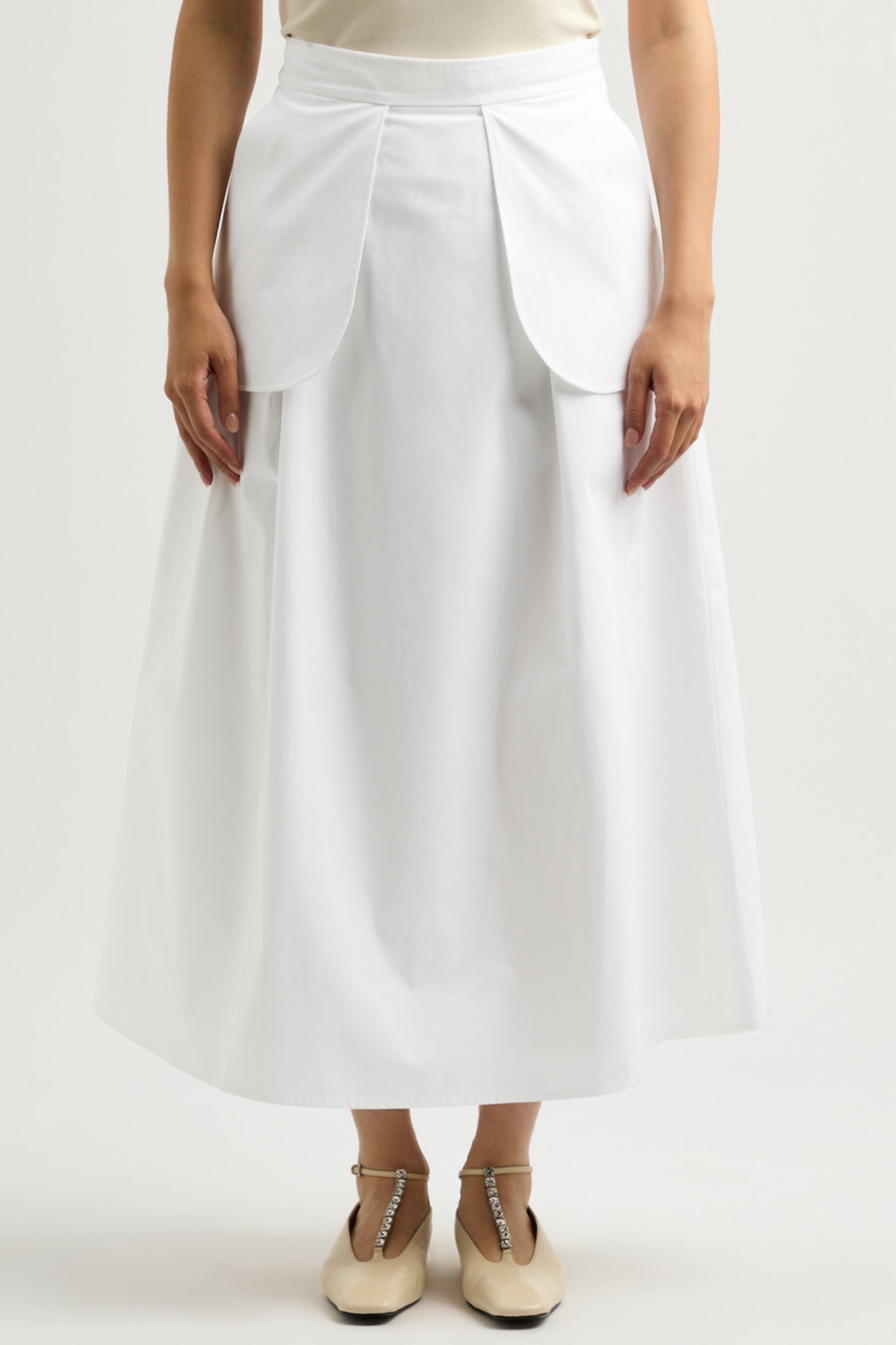 Cotton-poplin Midi Skirt White