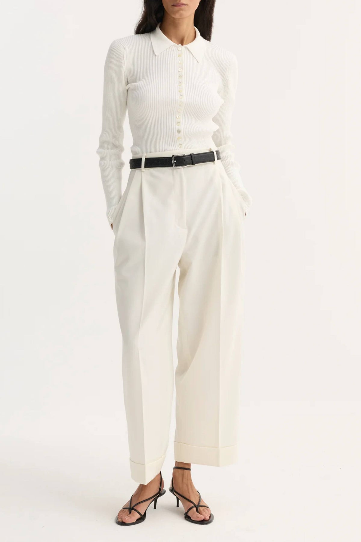High-waist turn-up trousers