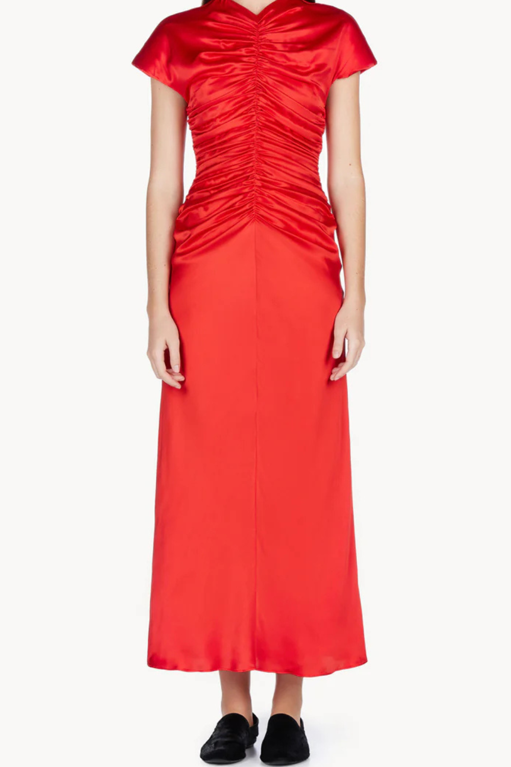 Red Aubree Satin Rouched Dress
