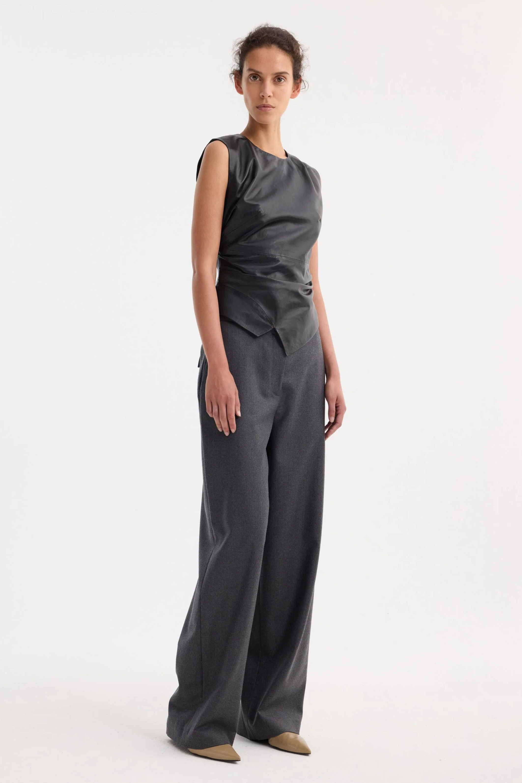 Sleeveless Draped Leather Top - Bessette