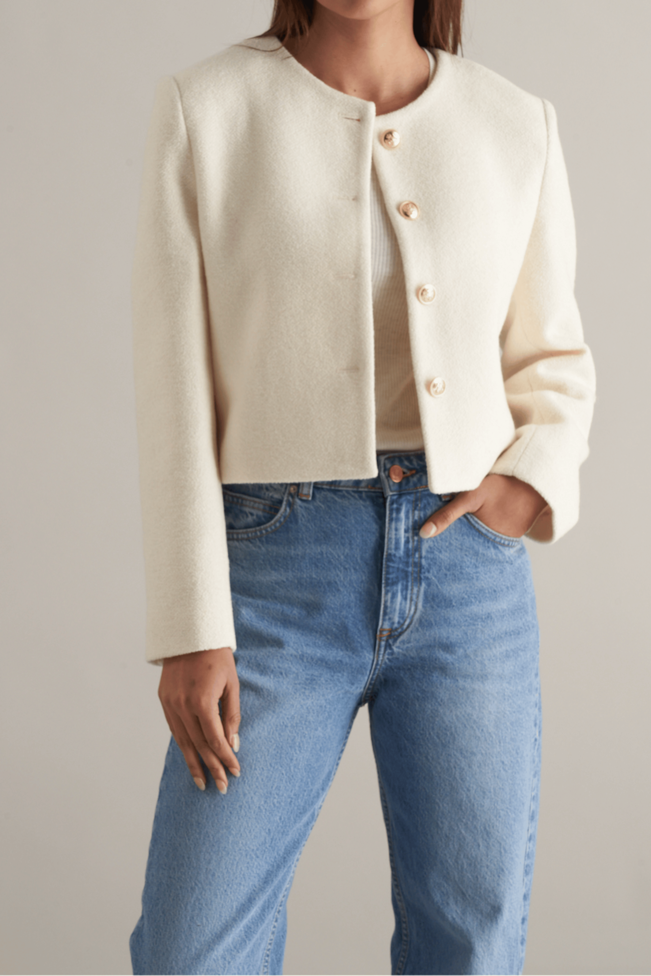 Ida Wool Tweed Jacket Ivory - Bessette