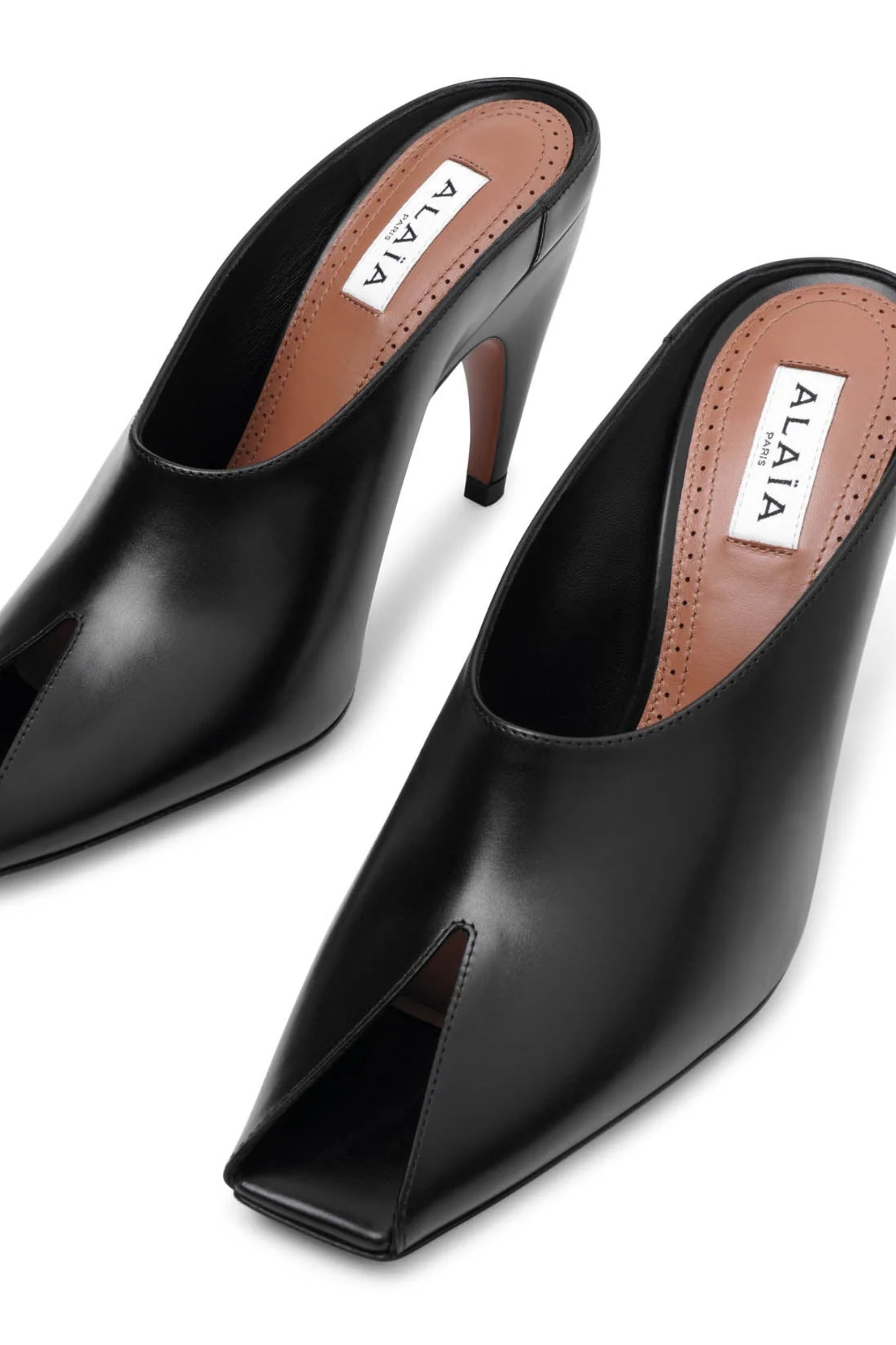 Open Toe Black Leather Mules - Bessette