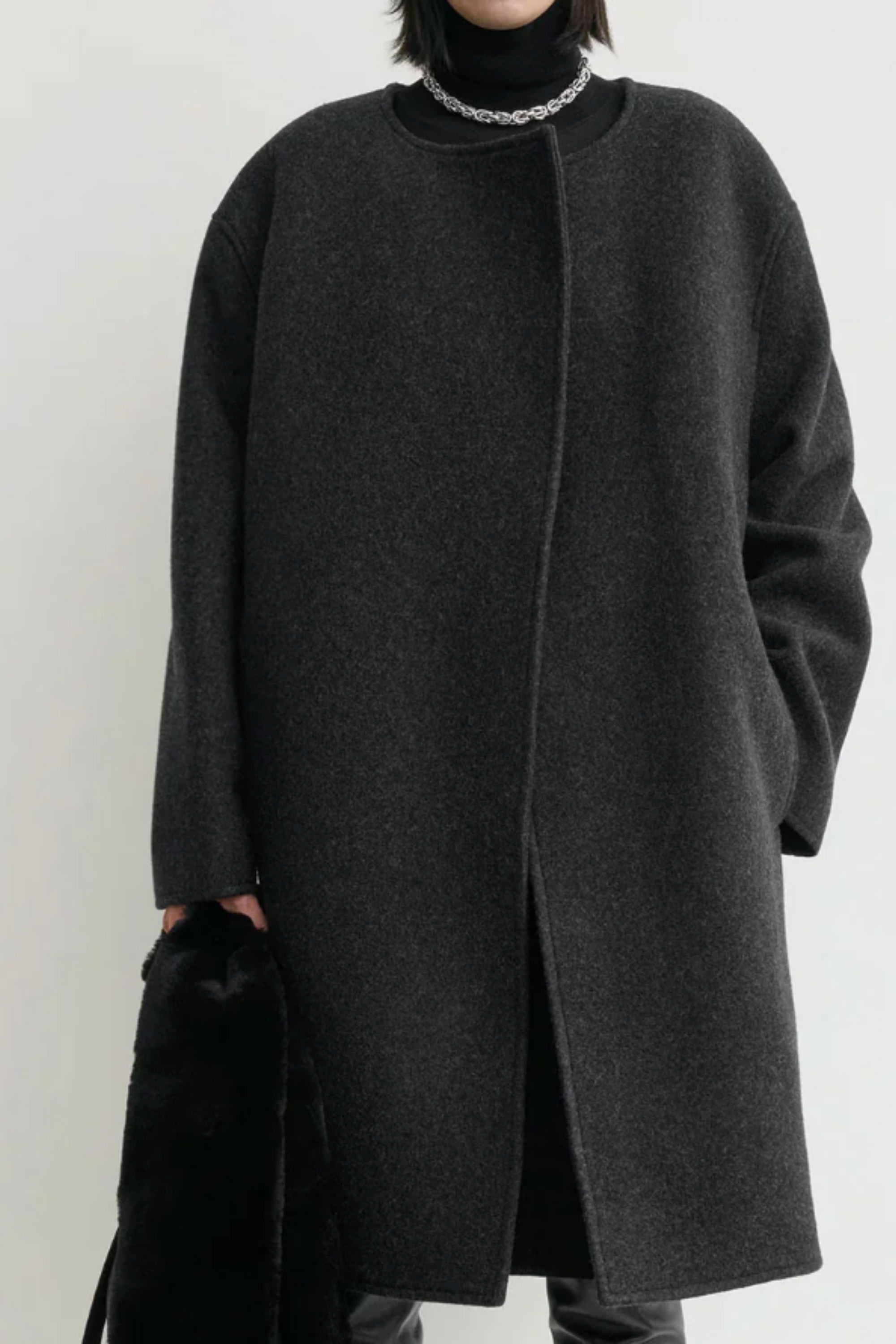 Collarless Felt Coat