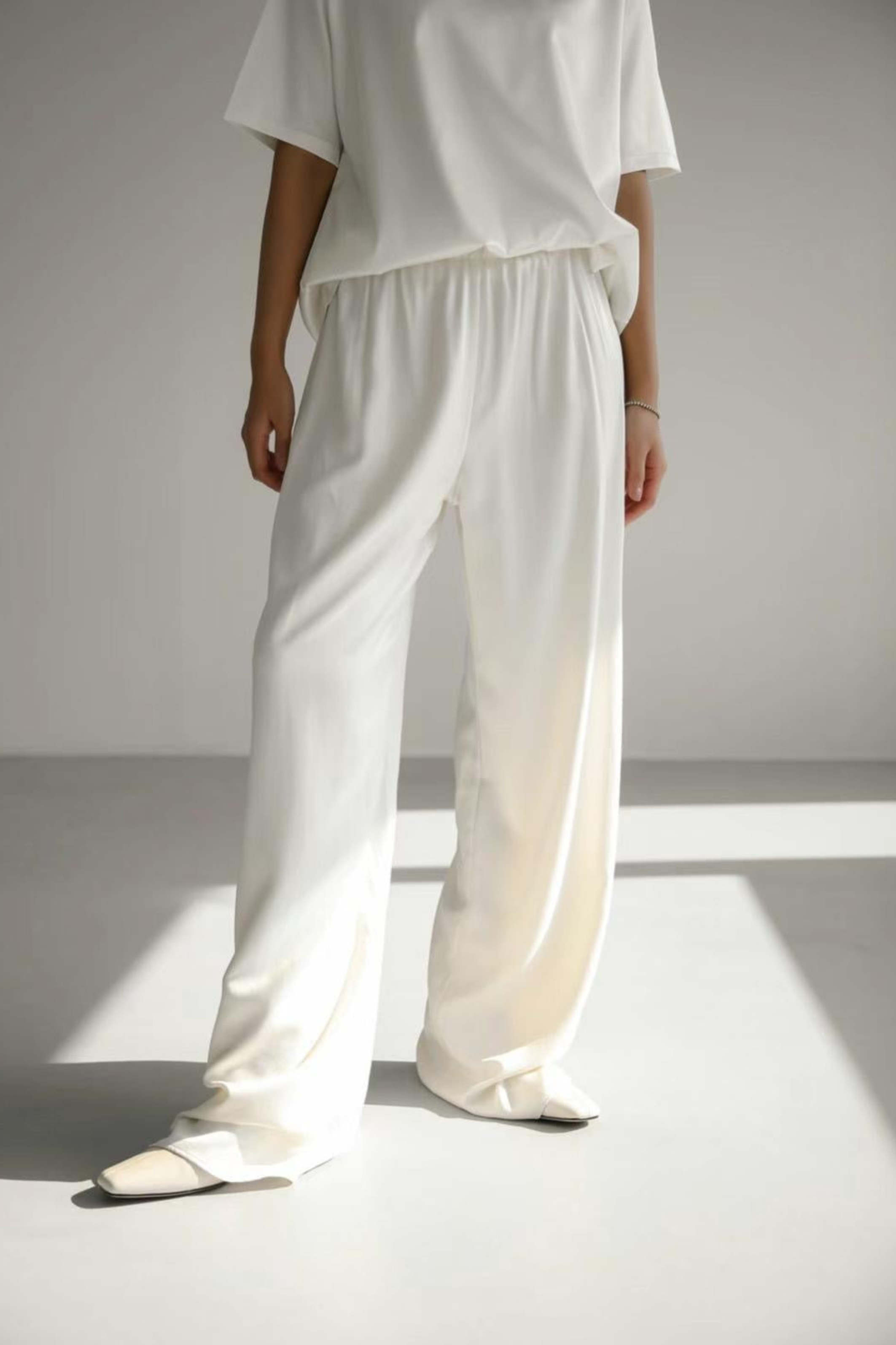 Zax Silky Wide Leg Pants Blanc - Bessette