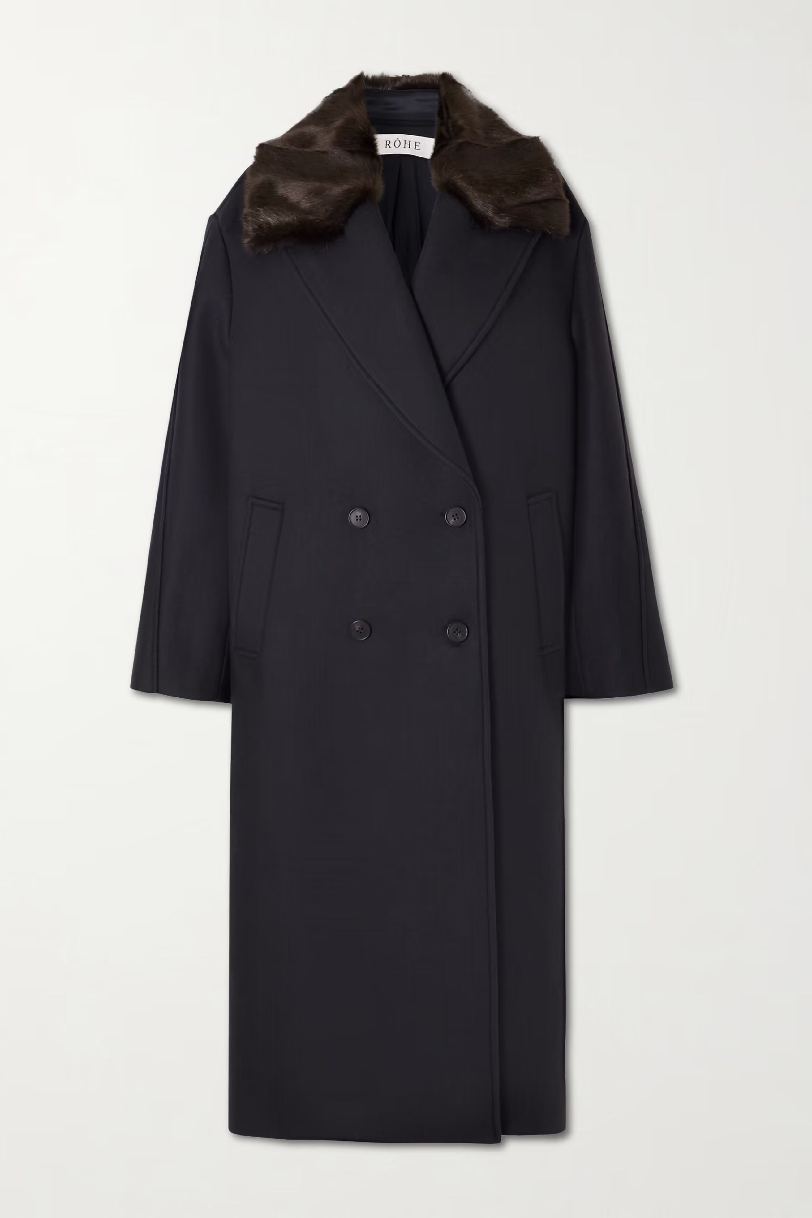 Róhe Double-breasted coat with faux fur collar