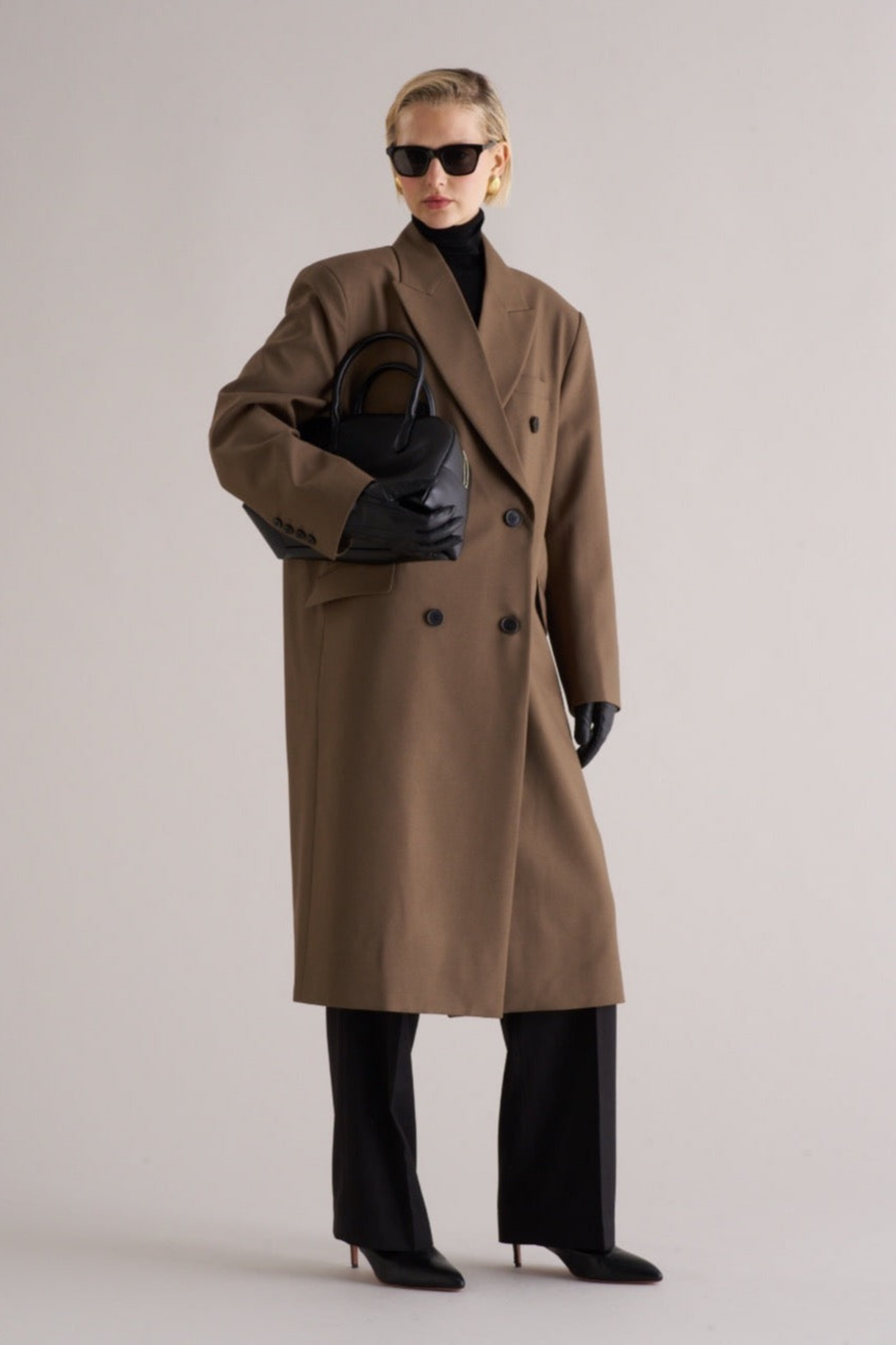 Marcela Long Wool Blend Overcoat Brown - Bessette