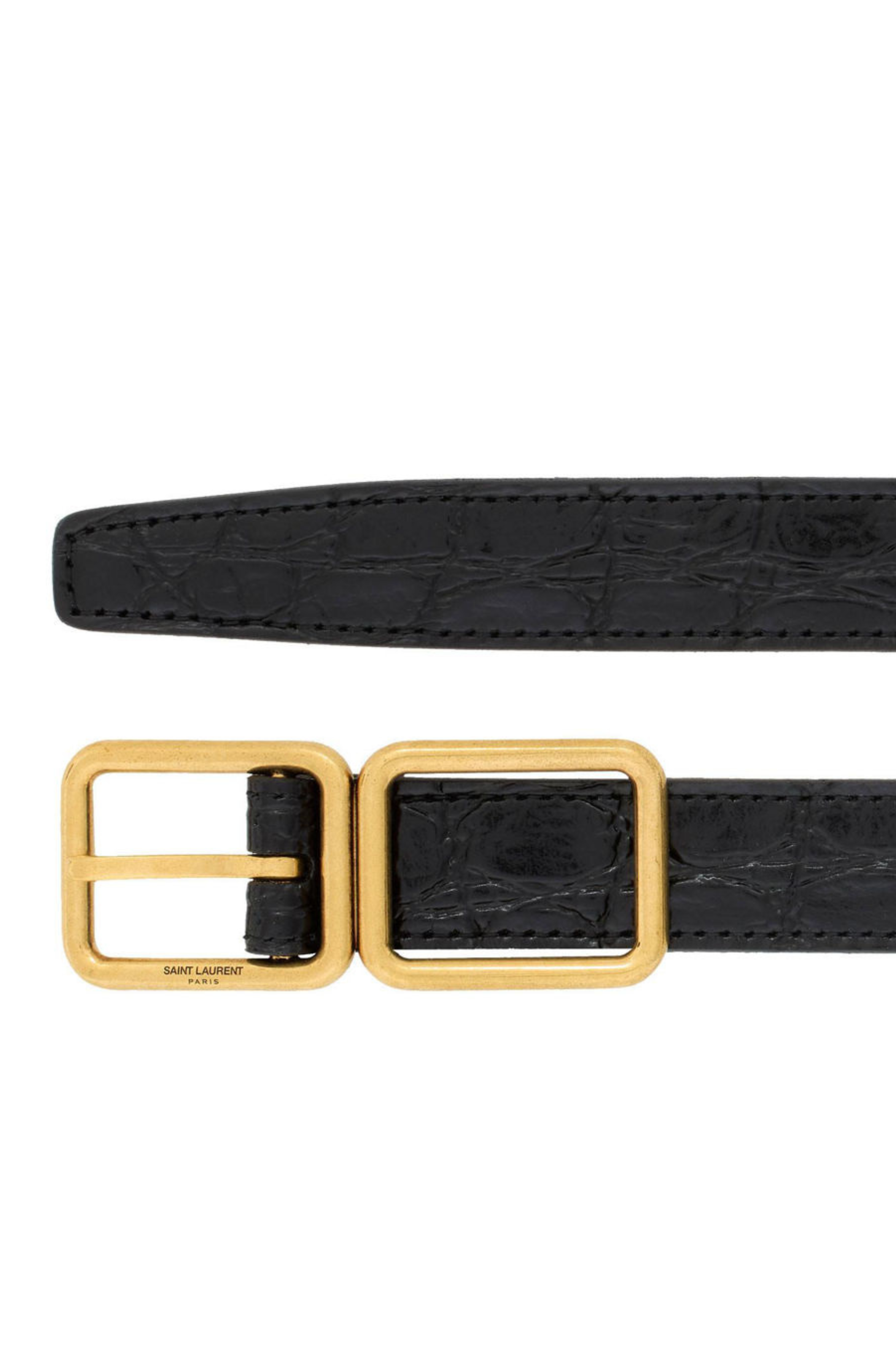 Double Buckle Croc-Embossed Leather Belt