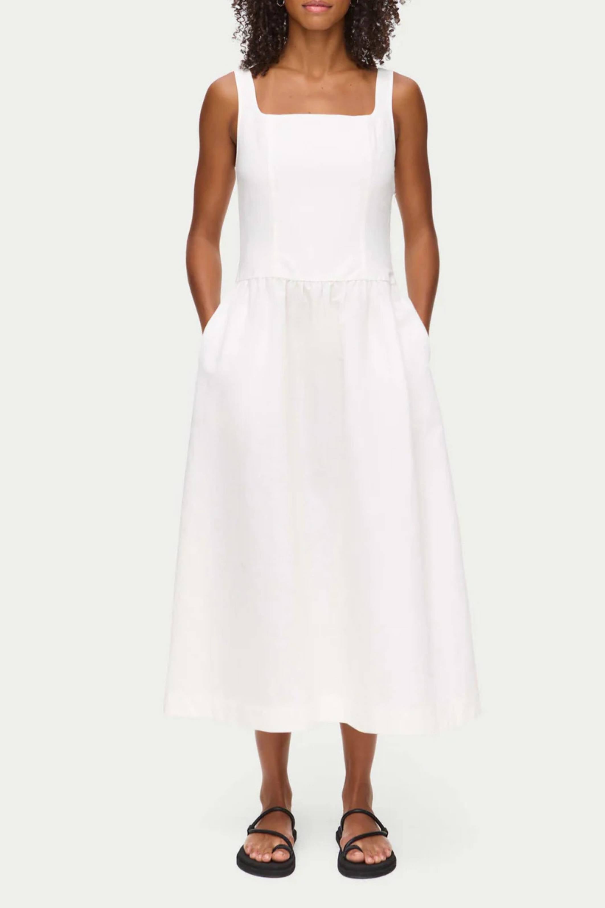 Rosia White Drop Waist Linen Dress