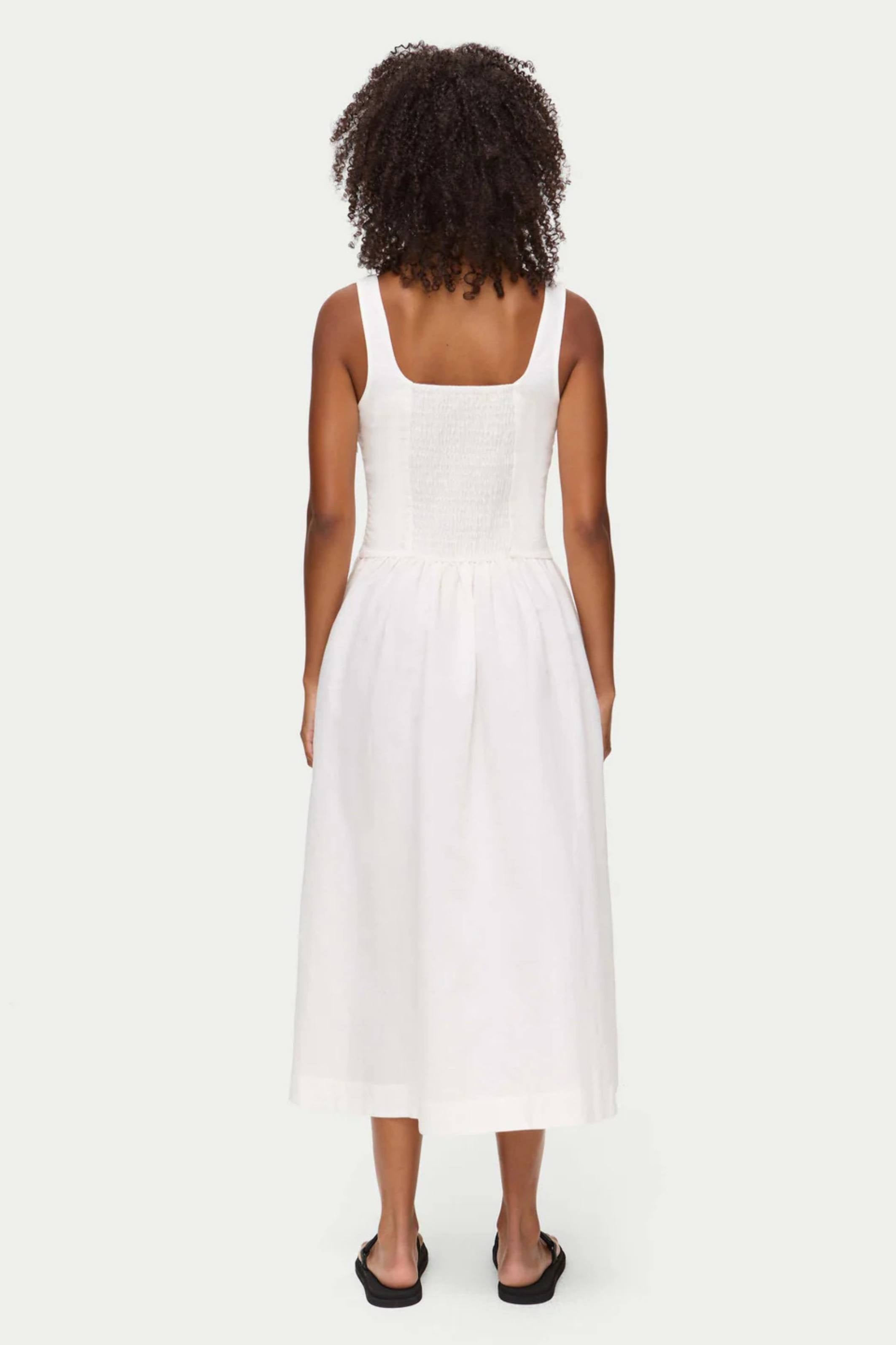 Rosia White Drop Waist Linen Dress