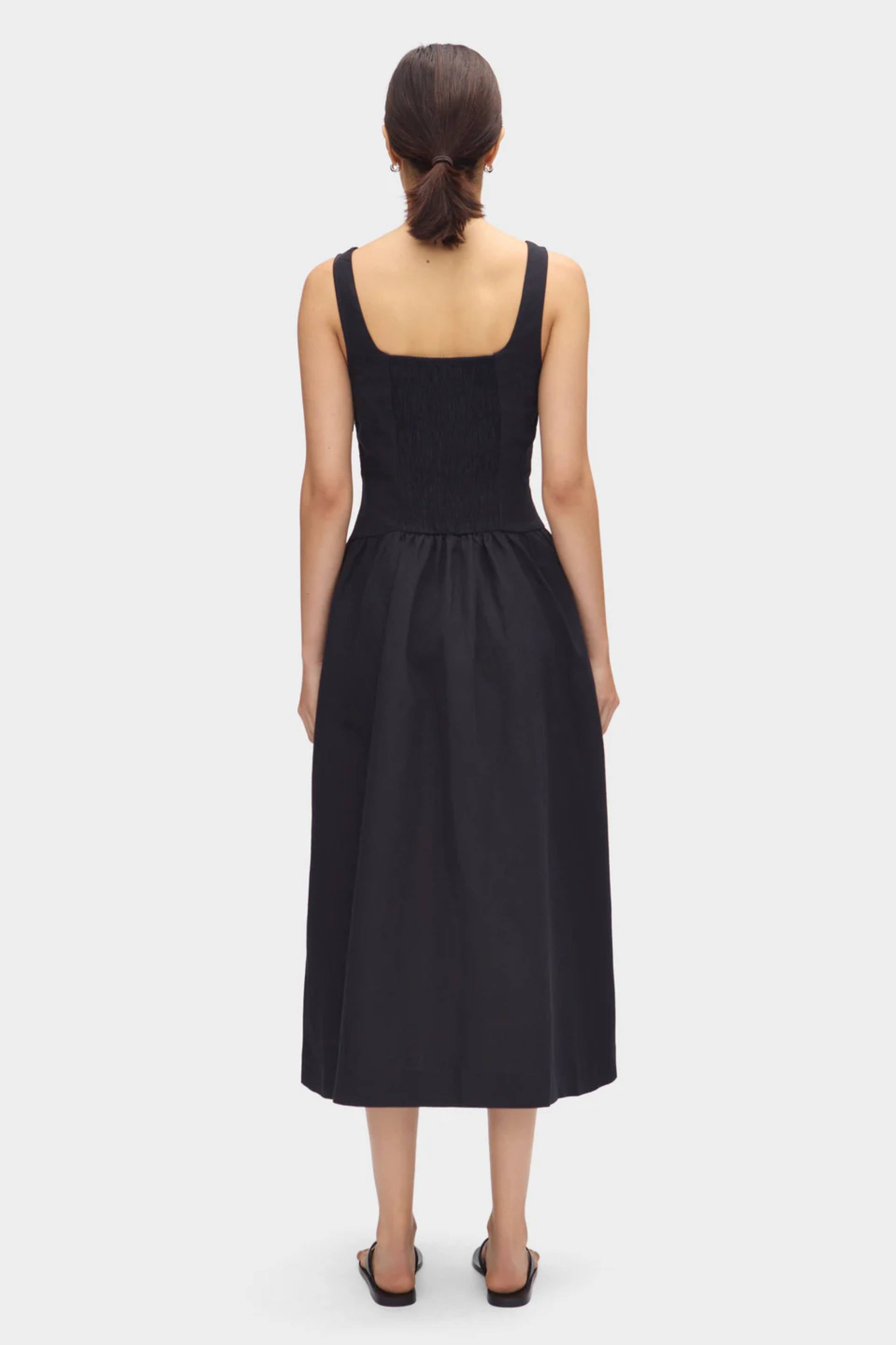 Rosia black Drop Waist Linen Dress
