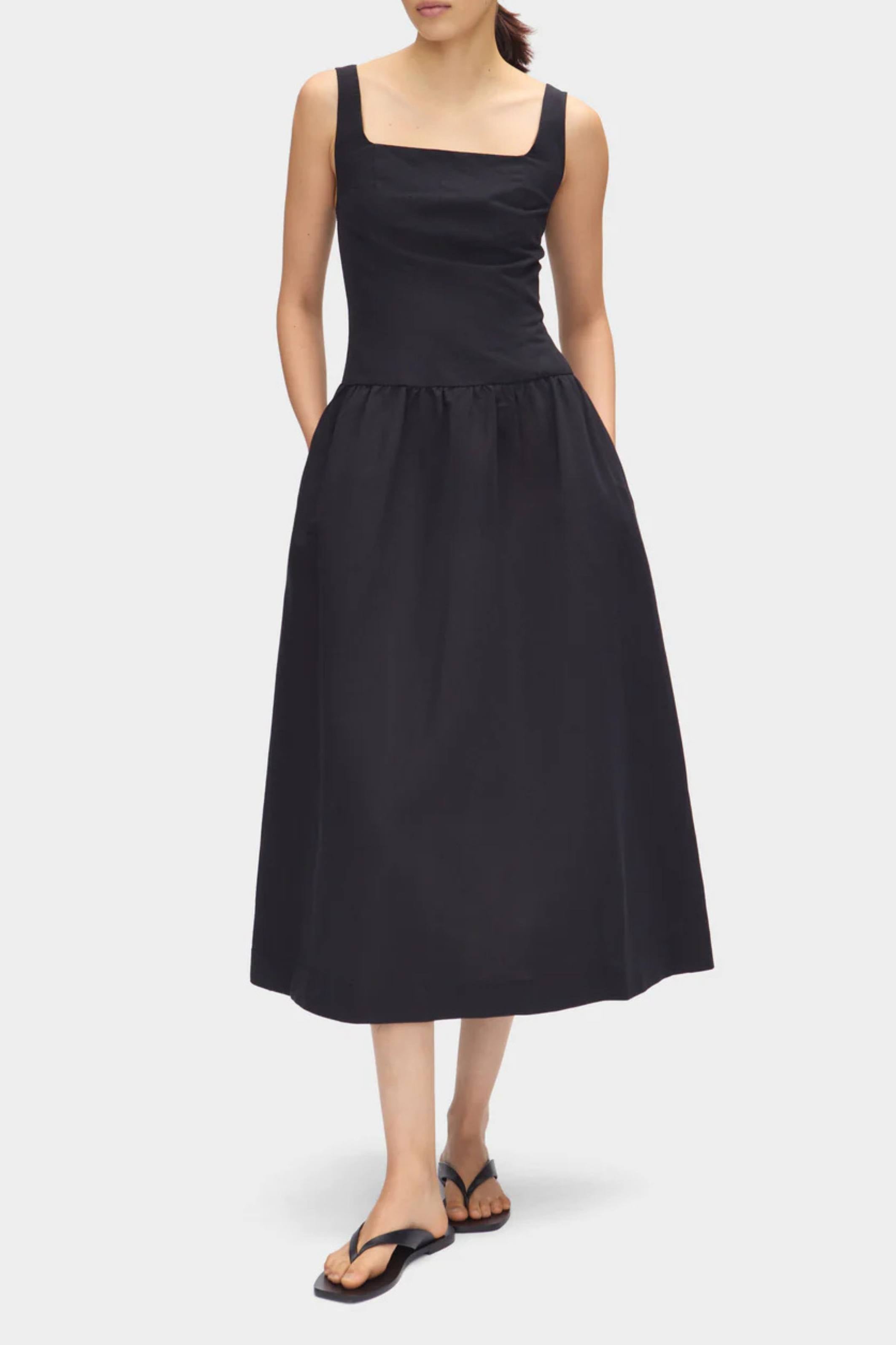 Rosia black Drop Waist Linen Dress