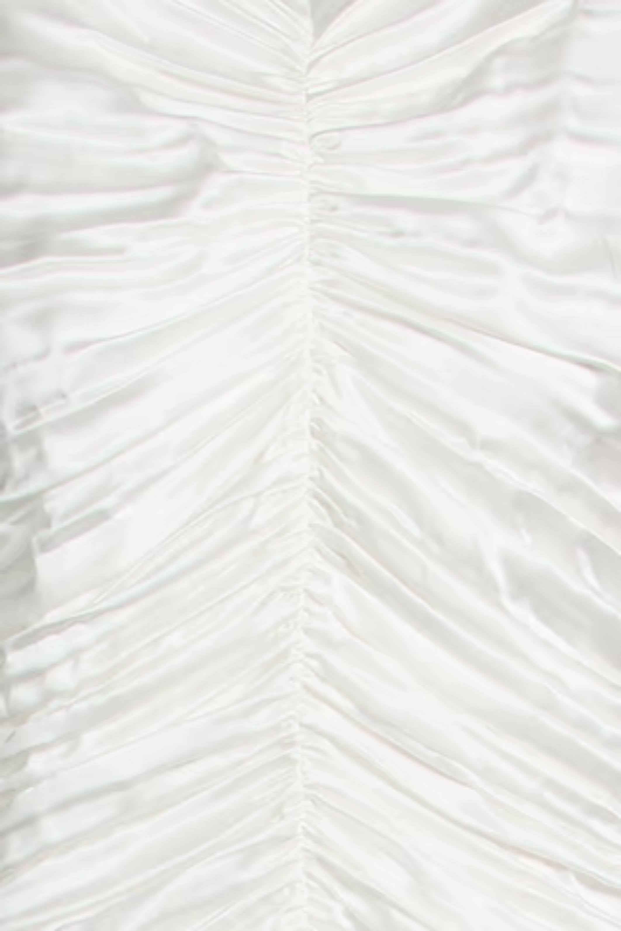 White Aubree Satin Rouched Dress