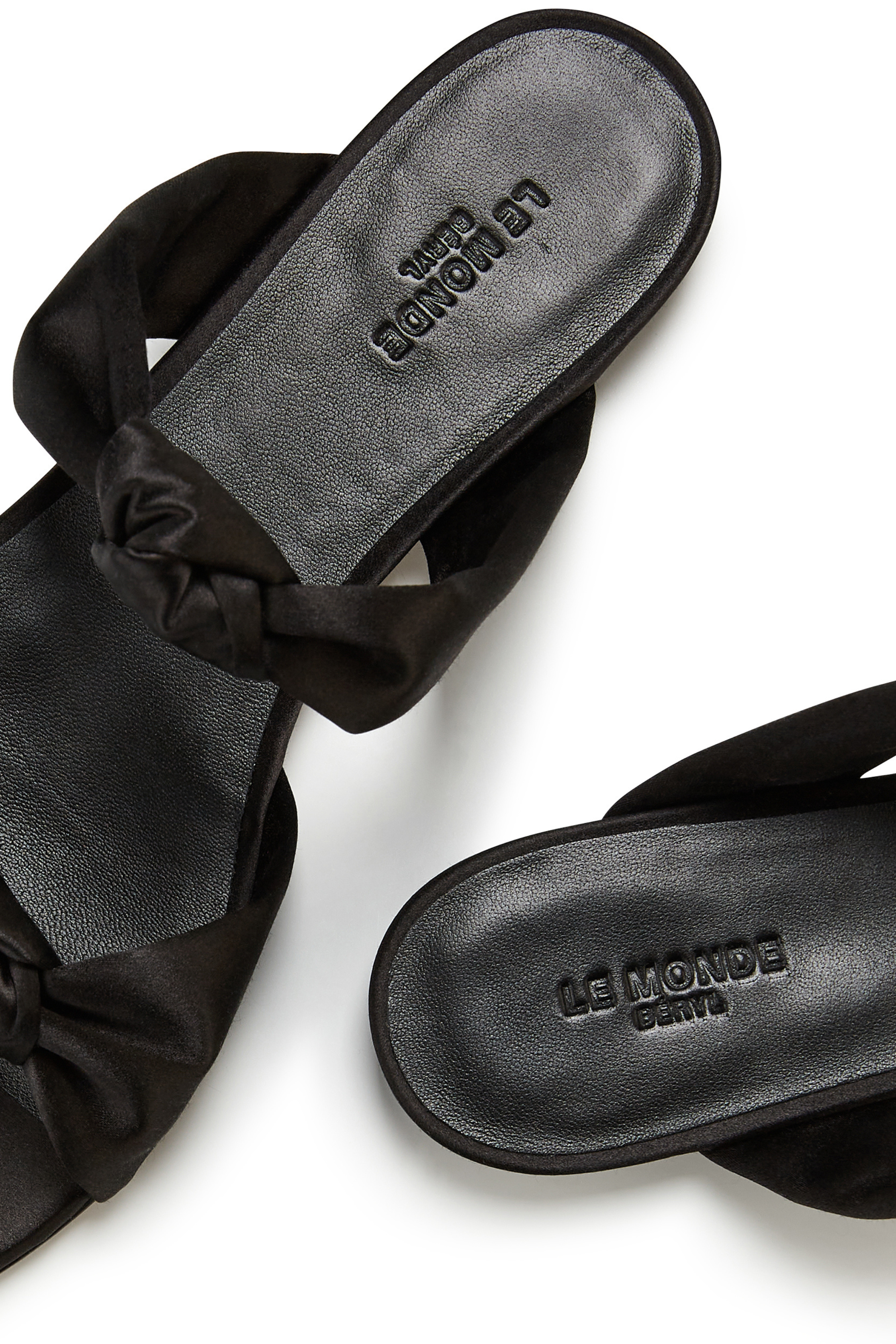 Le Monde Béryl Black Flat Knot Satin Sandal - Bessette