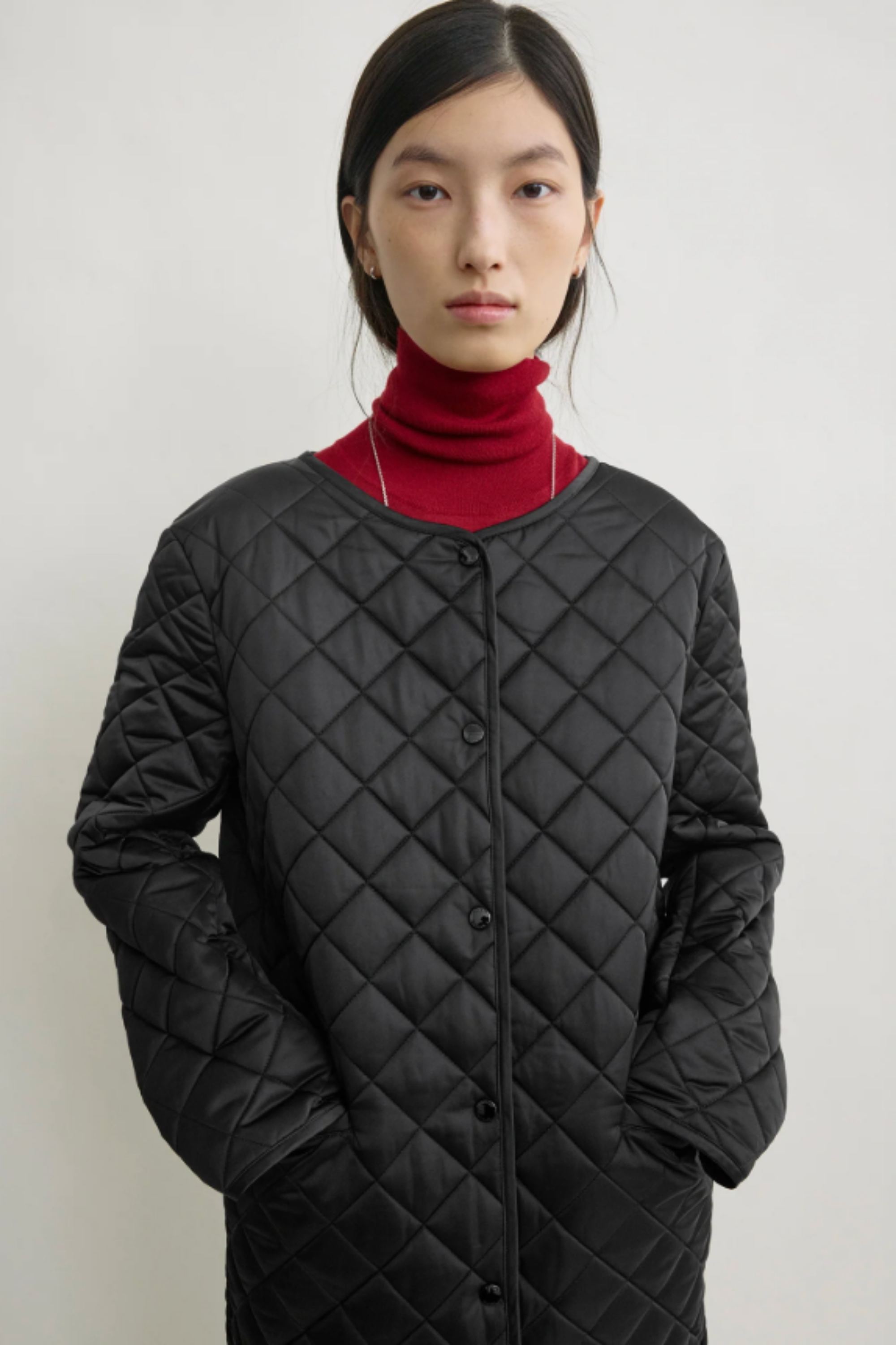 Quilted Collarless Coat