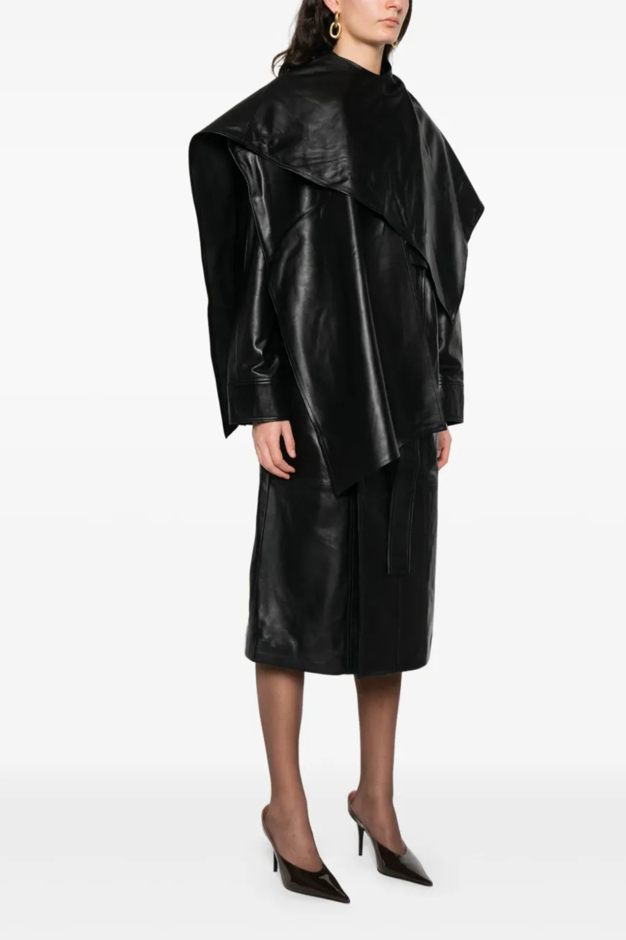 Nina Leather Coat Black