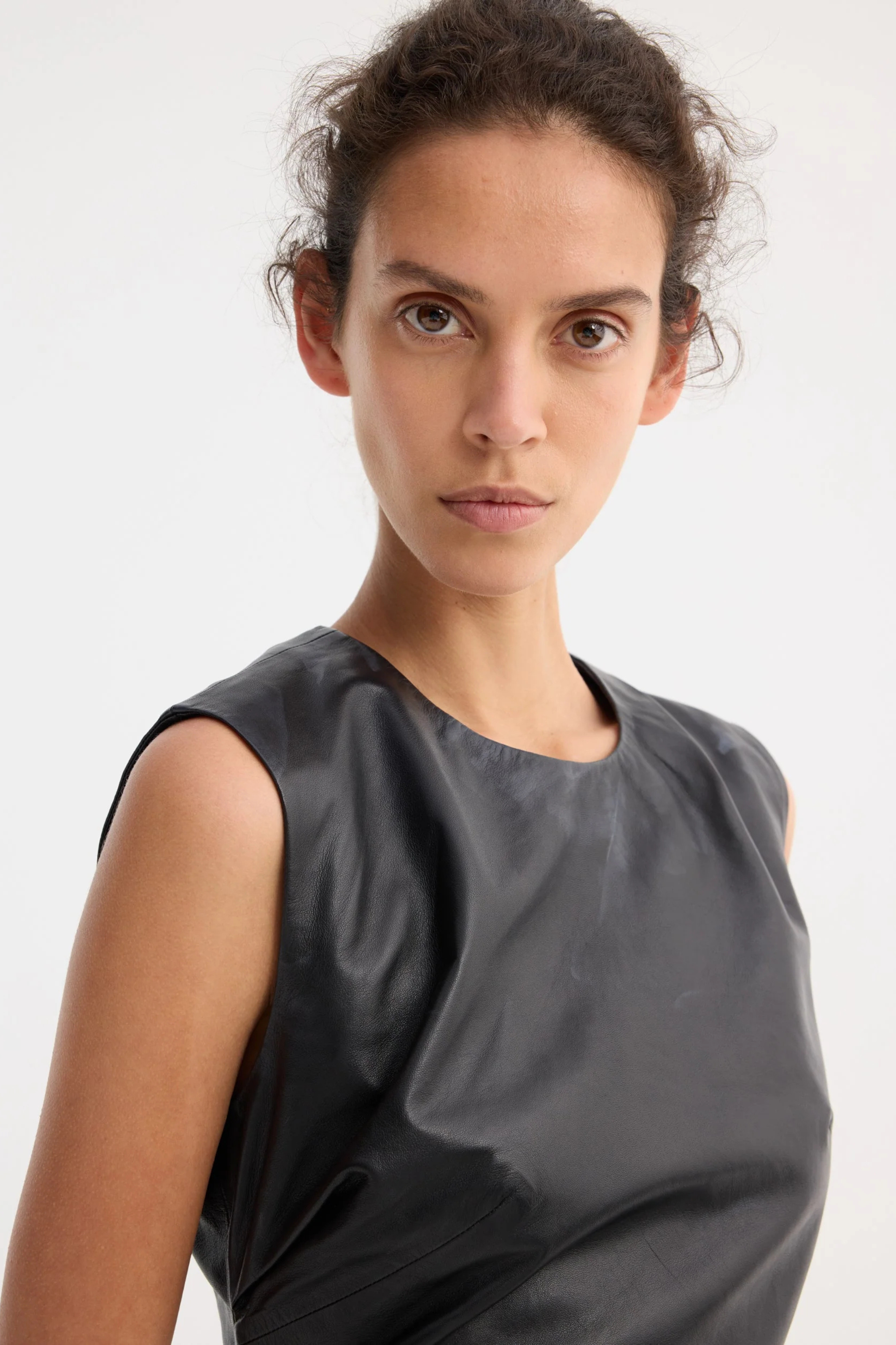 Sleeveless Draped Leather Top - Bessette