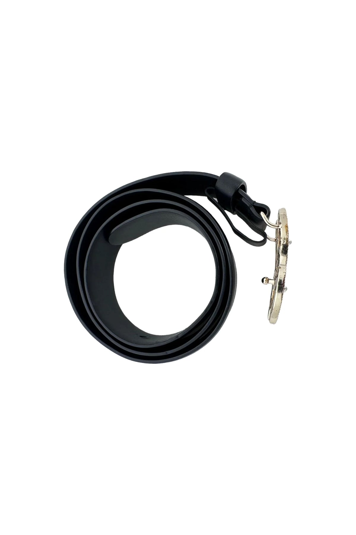 Chanel Faux Pearl Embellished CC Buckle Belt in Black Leather